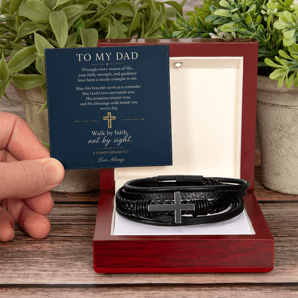 To My Dad Cross Leather Bracelet Faith-Inspired Personalized Gift