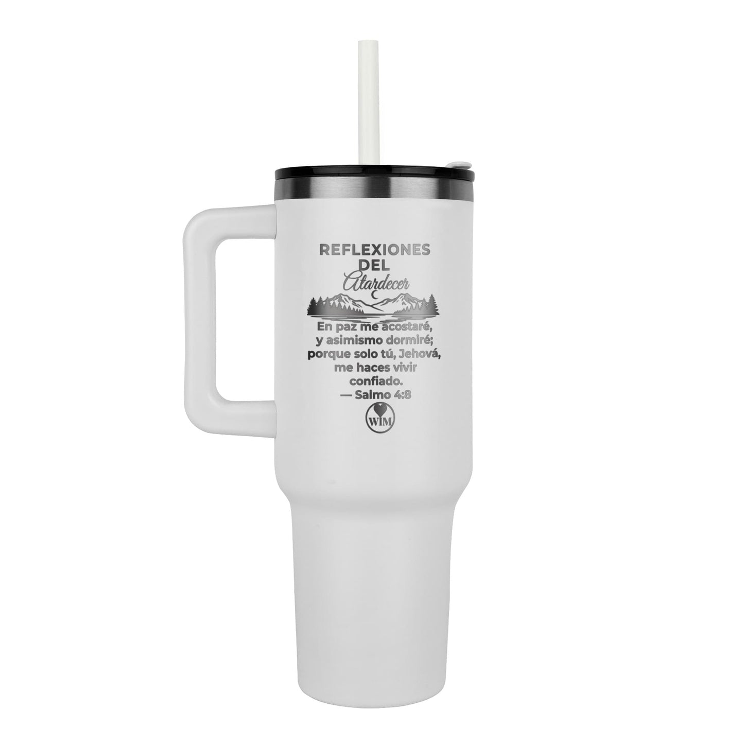 Reflexiones del Atardecer | Vaso Térmico Cristiano de 40oz Grabado con Láser | Salmo 4:8