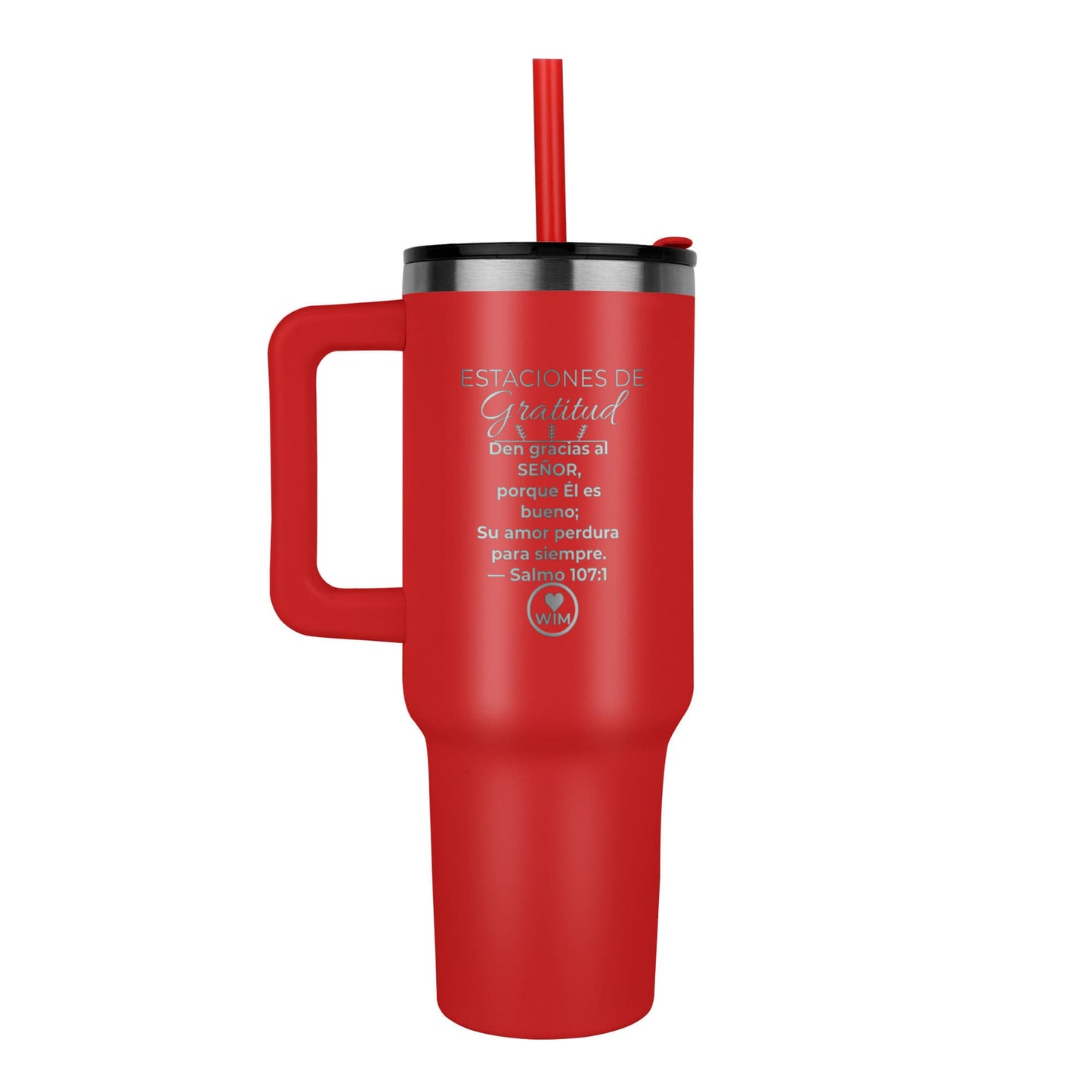 Estaciones de Gratitud | Vaso Térmico Cristiano Grabado con Láser de 40oz | Salmo 107:1