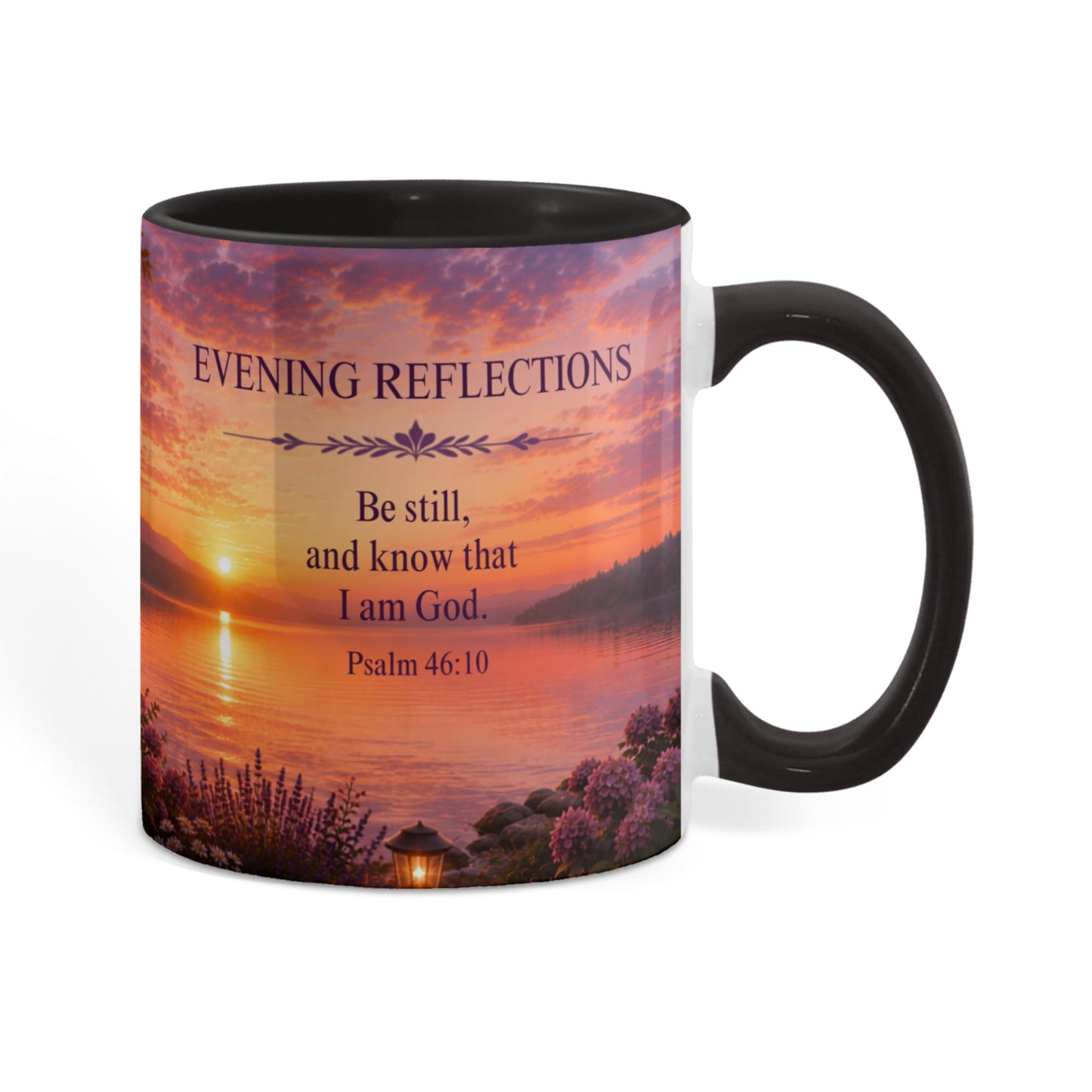 Evening Reflections | Christian Color Accent Coffee Mug | Psalm 46:10 | Inspirational Bible Verse Ceramic Mug