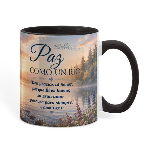 Paz Como un Río | Taza Cristiana con Acento de Color | Isaías 26:3
