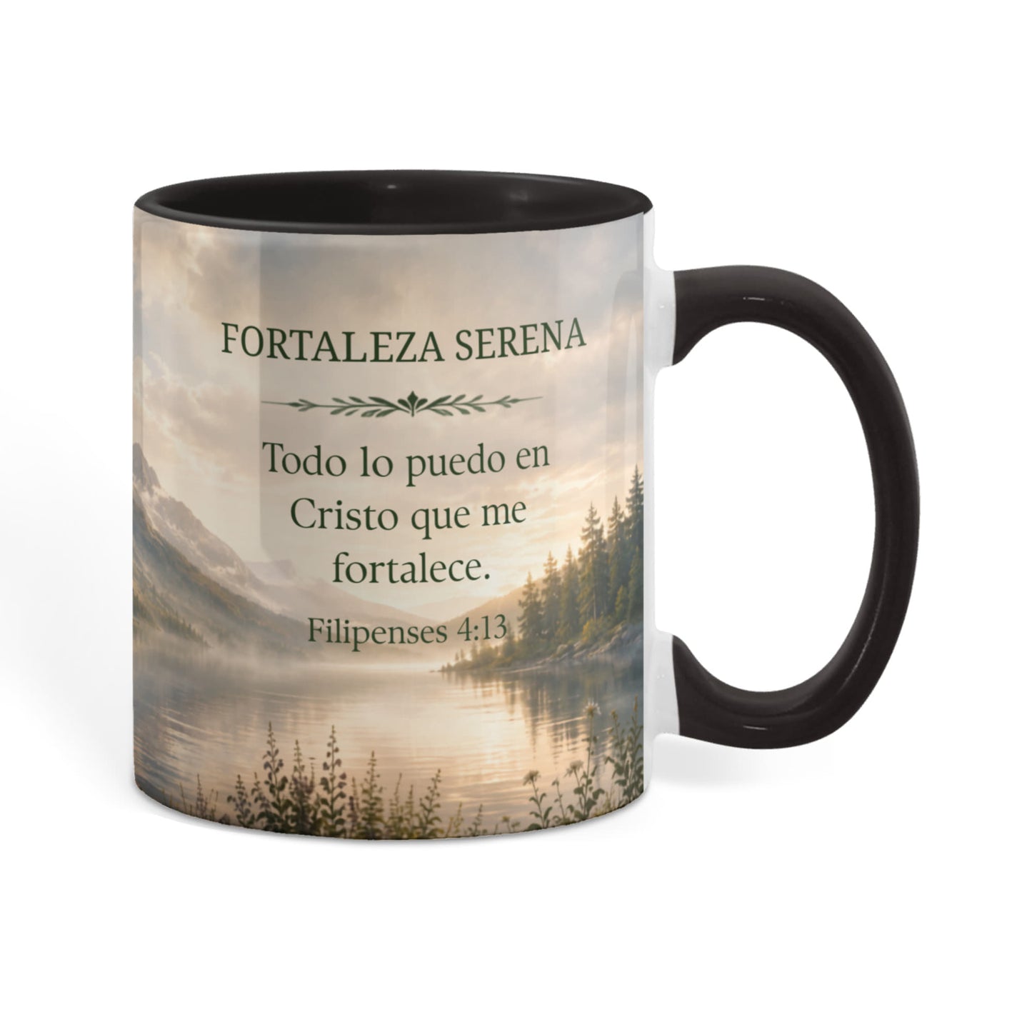Fortaleza Serena | Taza Cristiana con Acento de Color | Filipenses 4:13 | Taza con Versículo Bíblico
