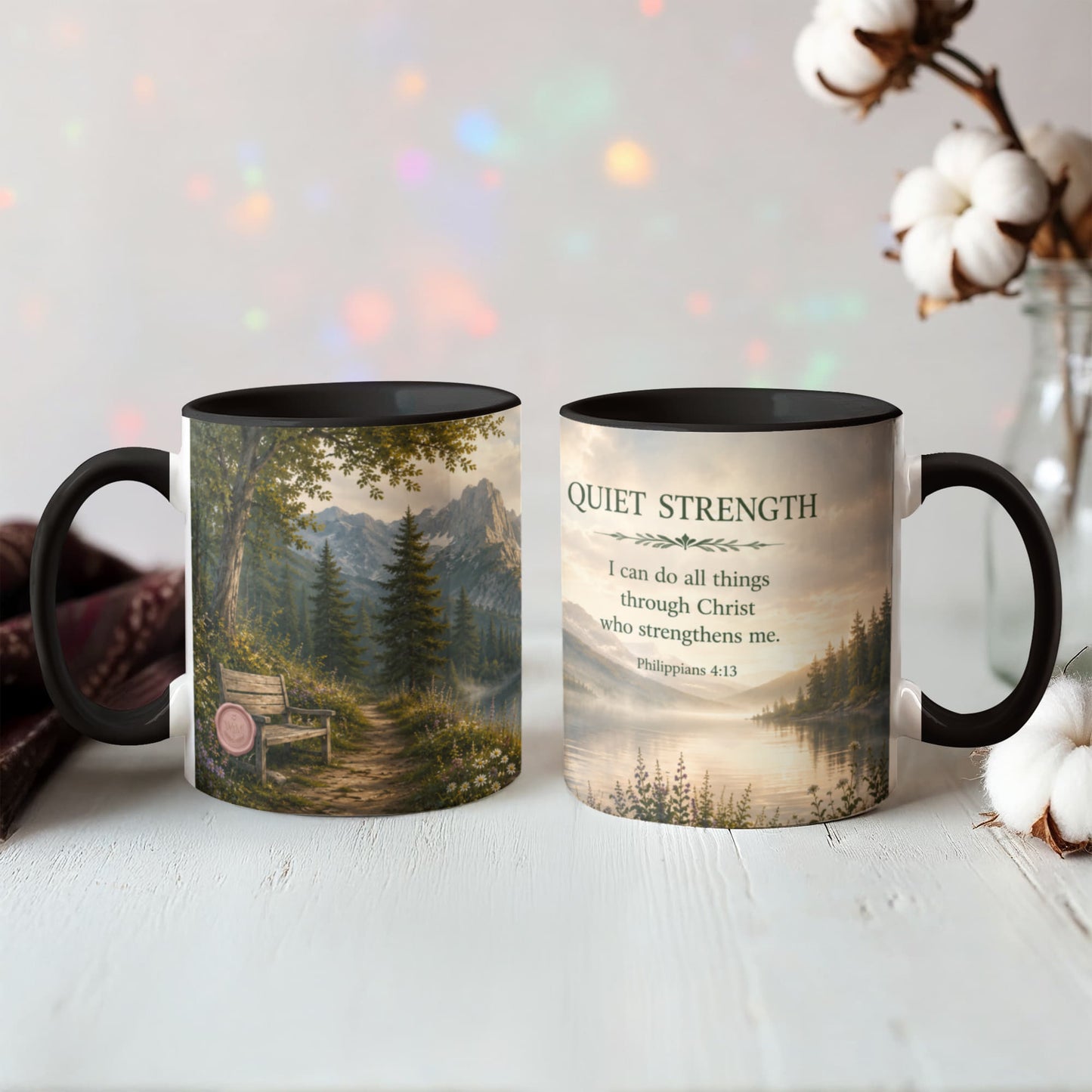 Quiet Strength | Christian Color Accent Mug | Philippians 4:13 | Faith-Inspired