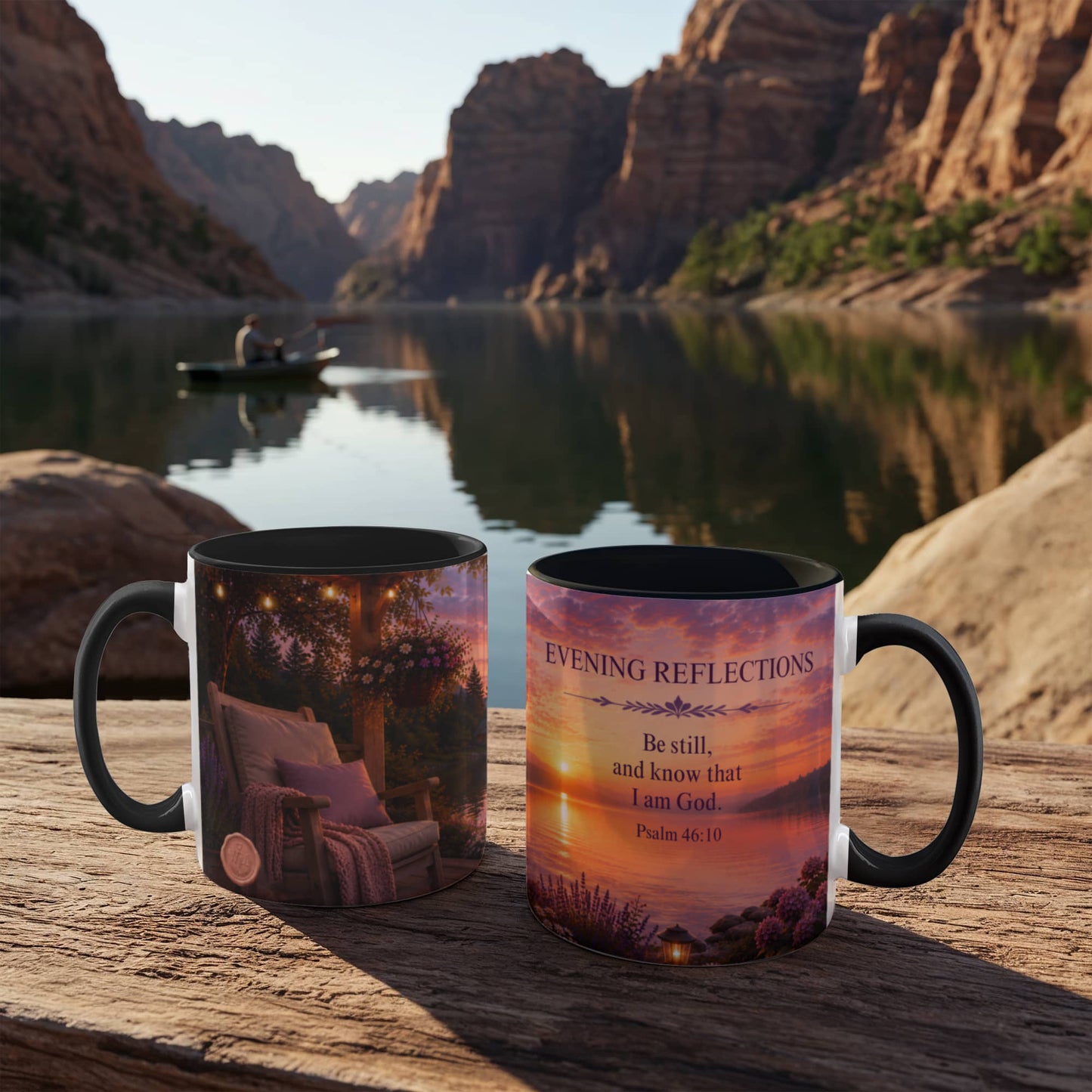 Evening Reflections | Christian Color Accent Coffee Mug | Psalm 46:10 | Inspirational Bible Verse Ceramic Mug
