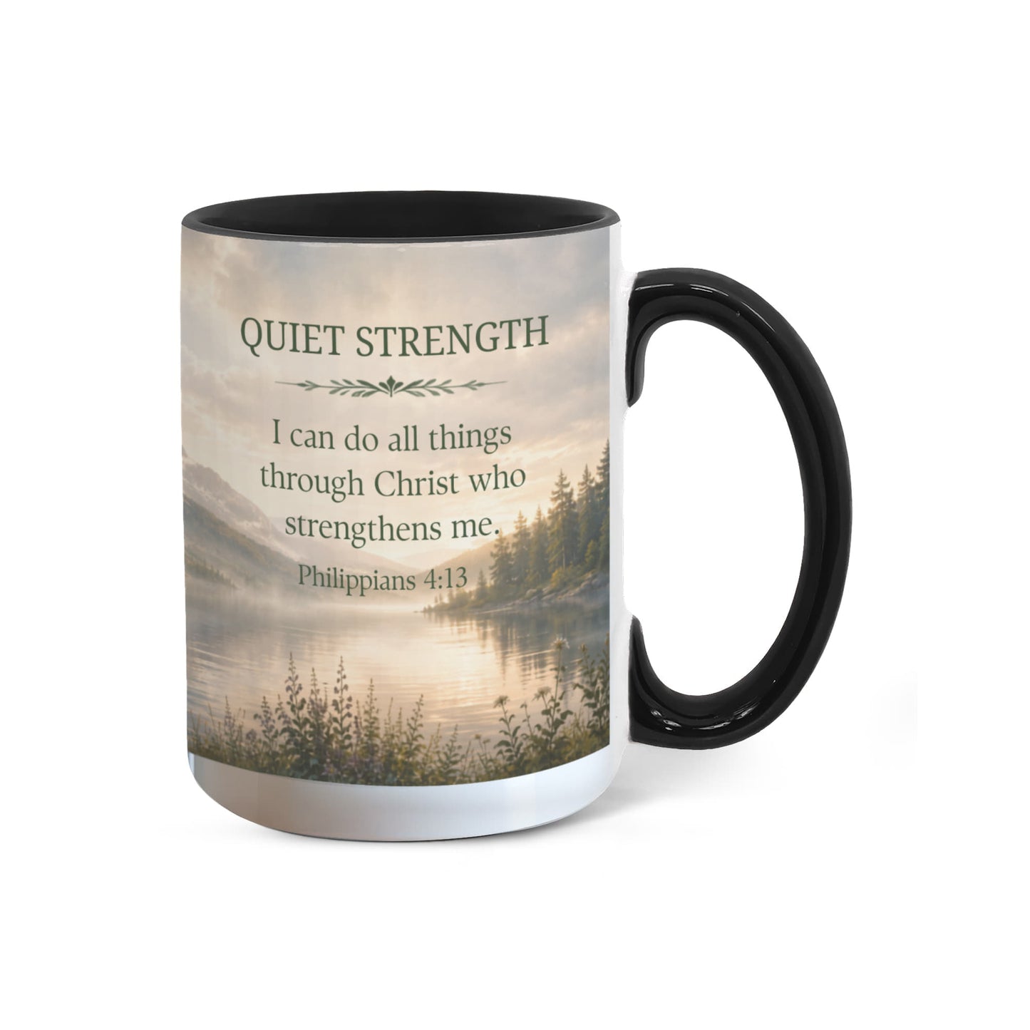Quiet Strength | Christian Color Accent Mug | Philippians 4:13 | Faith-Inspired