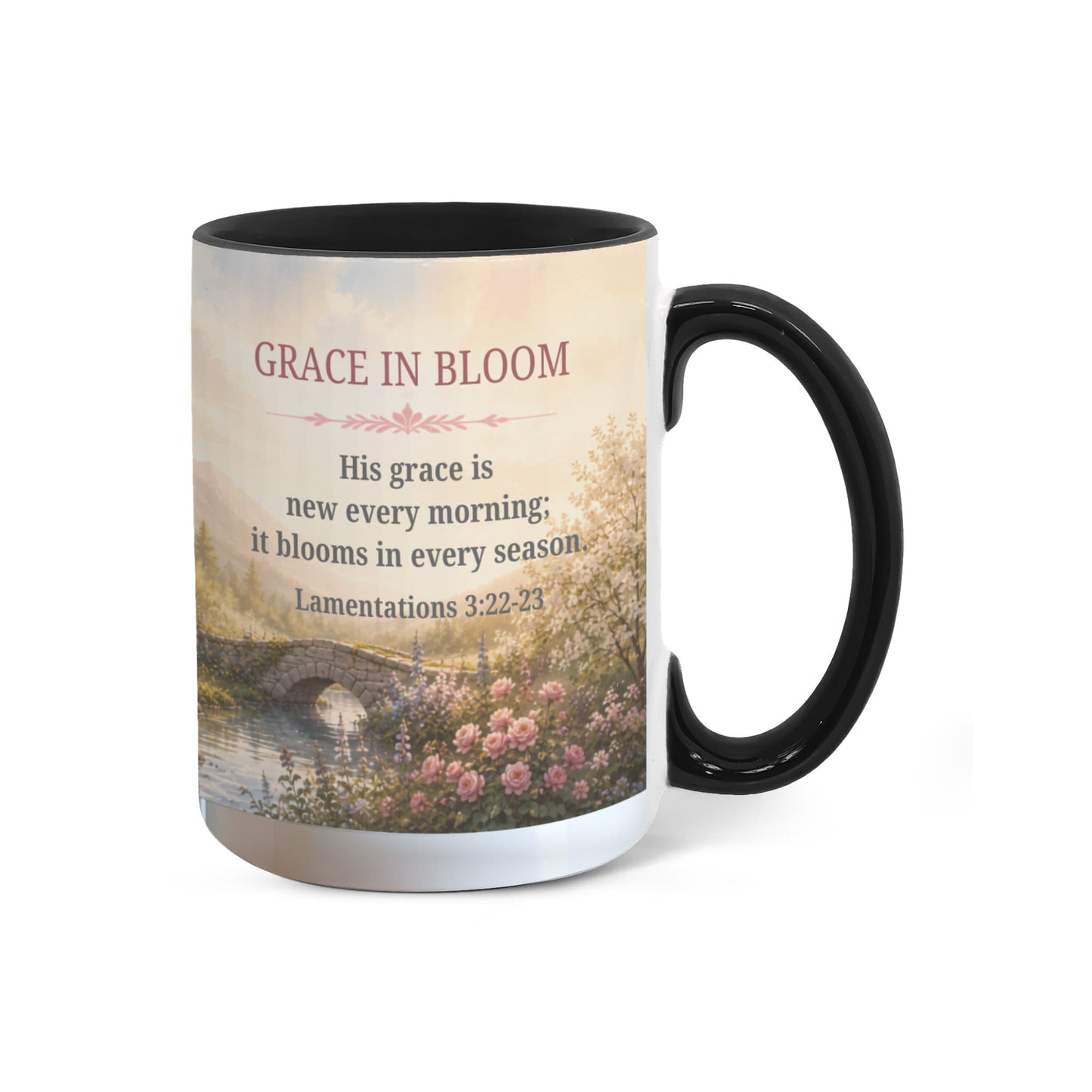 Grace in Bloom | Christian Color Accent Mug | Lamentations 3:22-23 | Faith-Inspired Coffee Mug