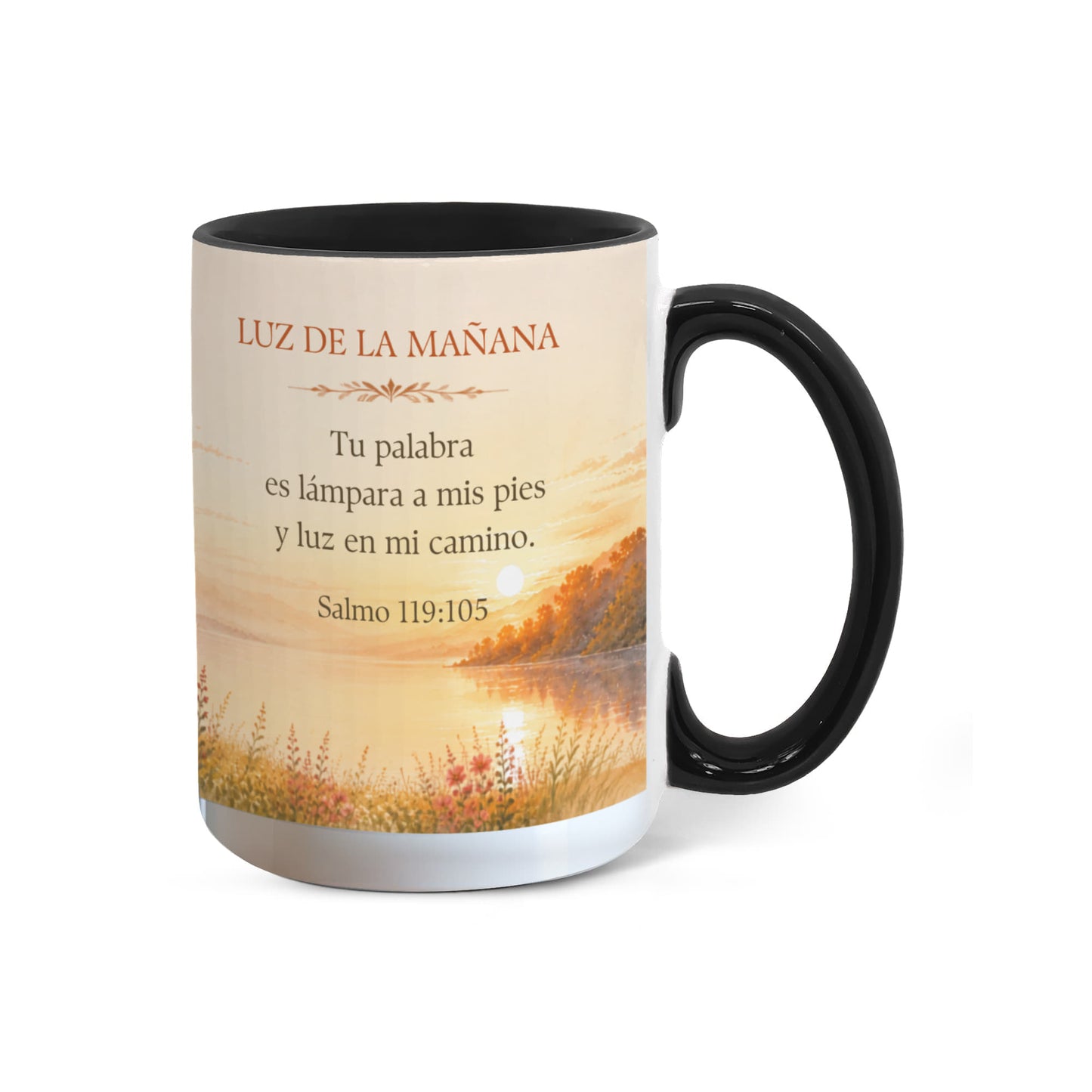 La Luz de la Mañana | Taza Cristiana con Acento de Color | Salmo 119:105 | Taza con Versículo Bíblico | Regalo de Fe | Envuelta en Significado