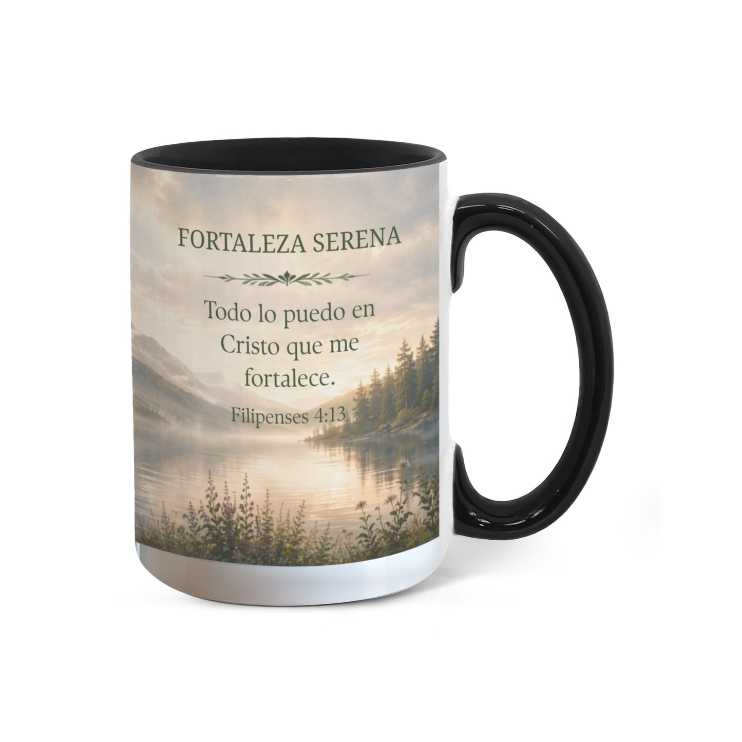 Fortaleza Serena | Taza Cristiana con Acento de Color | Filipenses 4:13 | Taza con Versículo Bíblico
