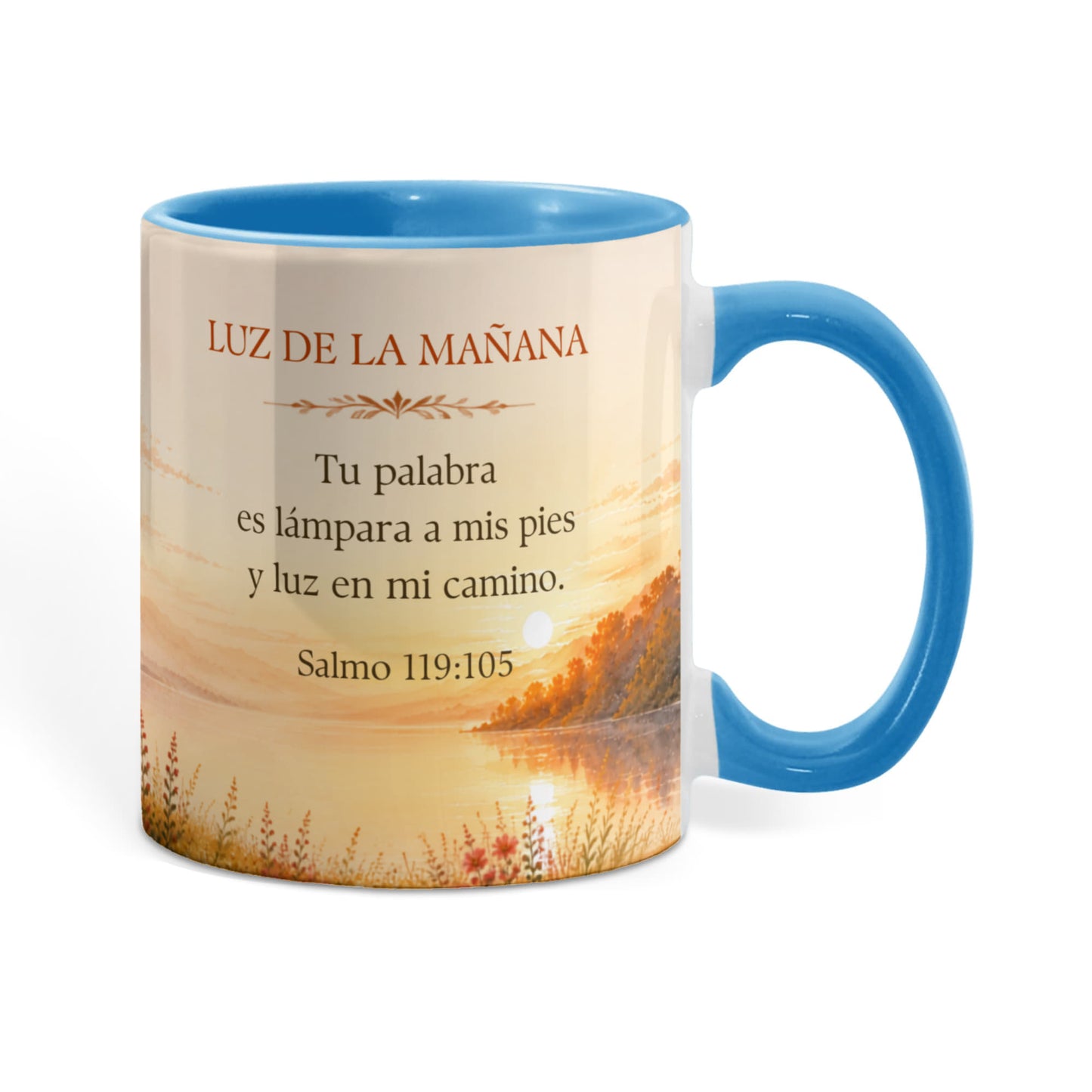La Luz de la Mañana | Taza Cristiana con Acento de Color | Salmo 119:105 | Taza con Versículo Bíblico | Regalo de Fe | Envuelta en Significado