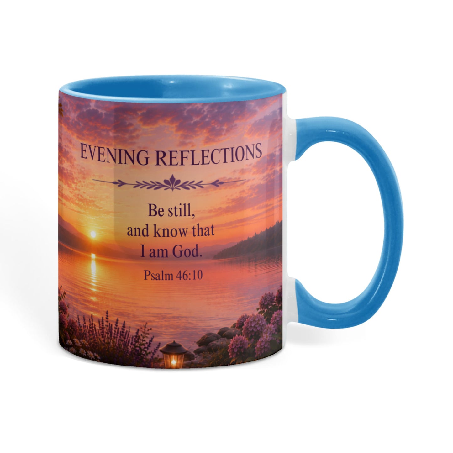 Evening Reflections | Christian Color Accent Coffee Mug | Psalm 46:10 | Inspirational Bible Verse Ceramic Mug