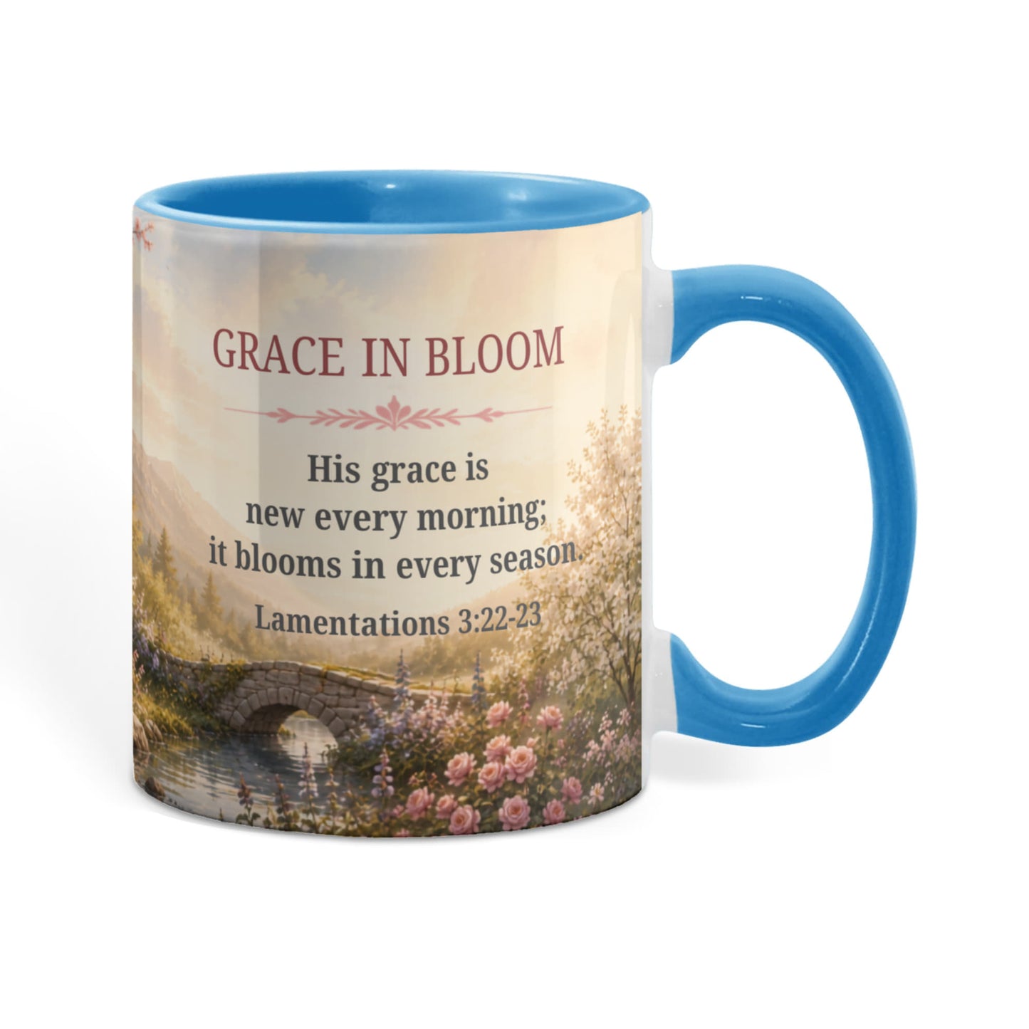 Grace in Bloom | Christian Color Accent Mug | Lamentations 3:22-23 | Faith-Inspired Coffee Mug