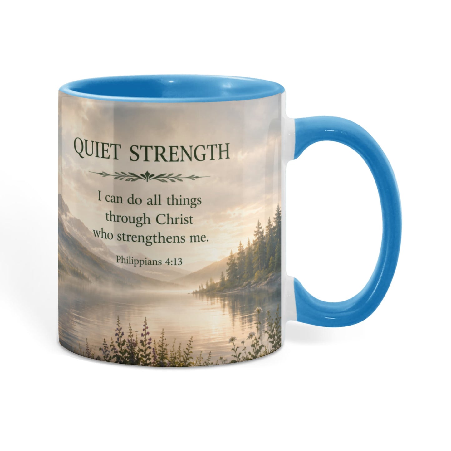Quiet Strength | Christian Color Accent Mug | Philippians 4:13 | Faith-Inspired