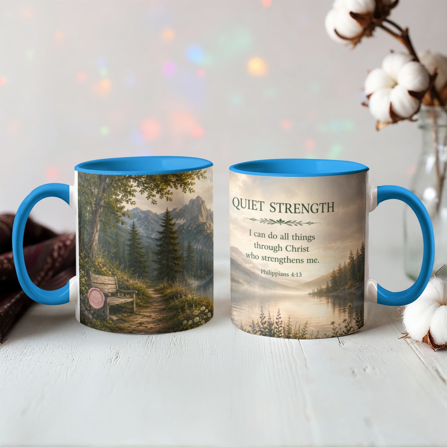 Quiet Strength | Christian Color Accent Mug | Philippians 4:13 | Faith-Inspired