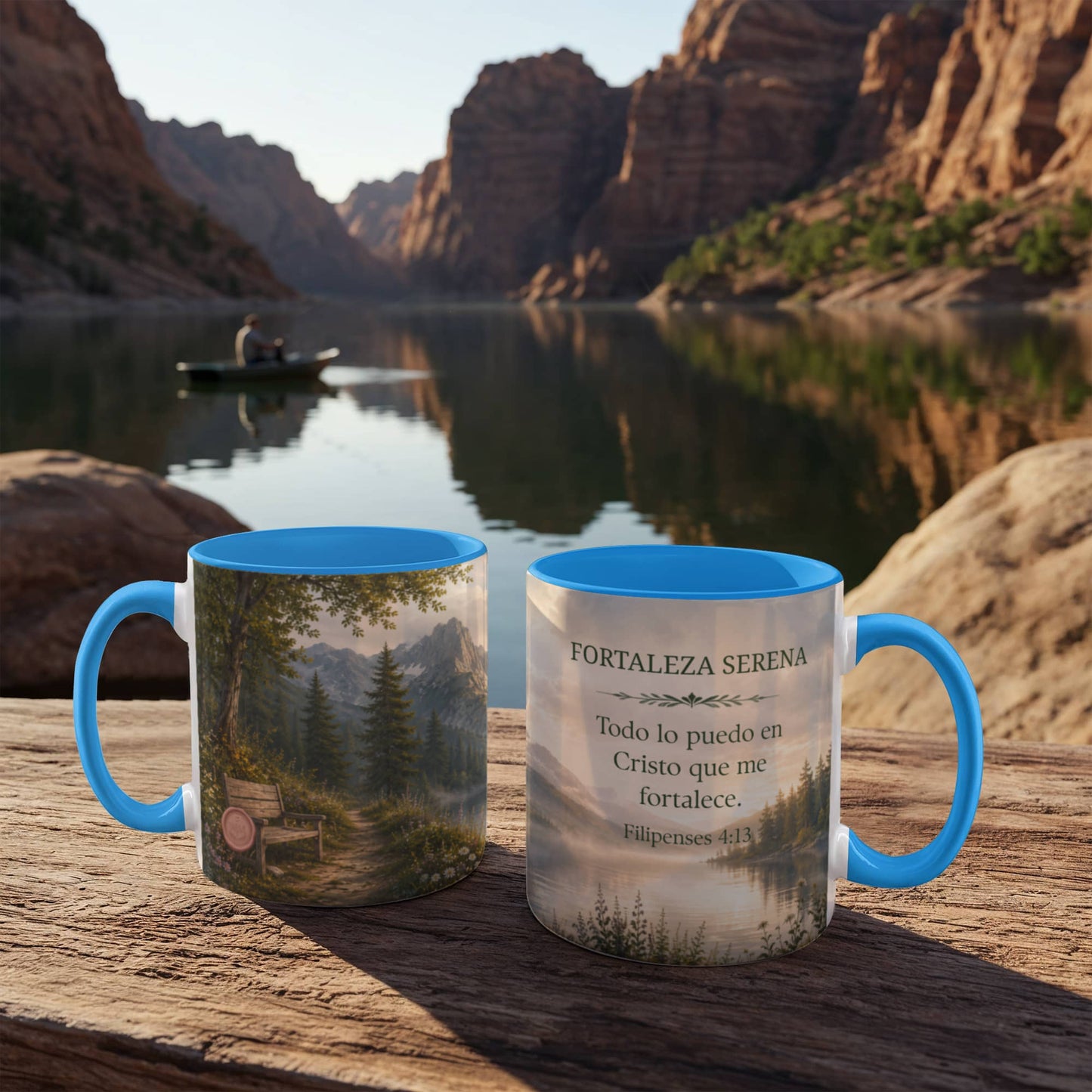 Fortaleza Serena | Taza Cristiana con Acento de Color | Filipenses 4:13 | Taza con Versículo Bíblico