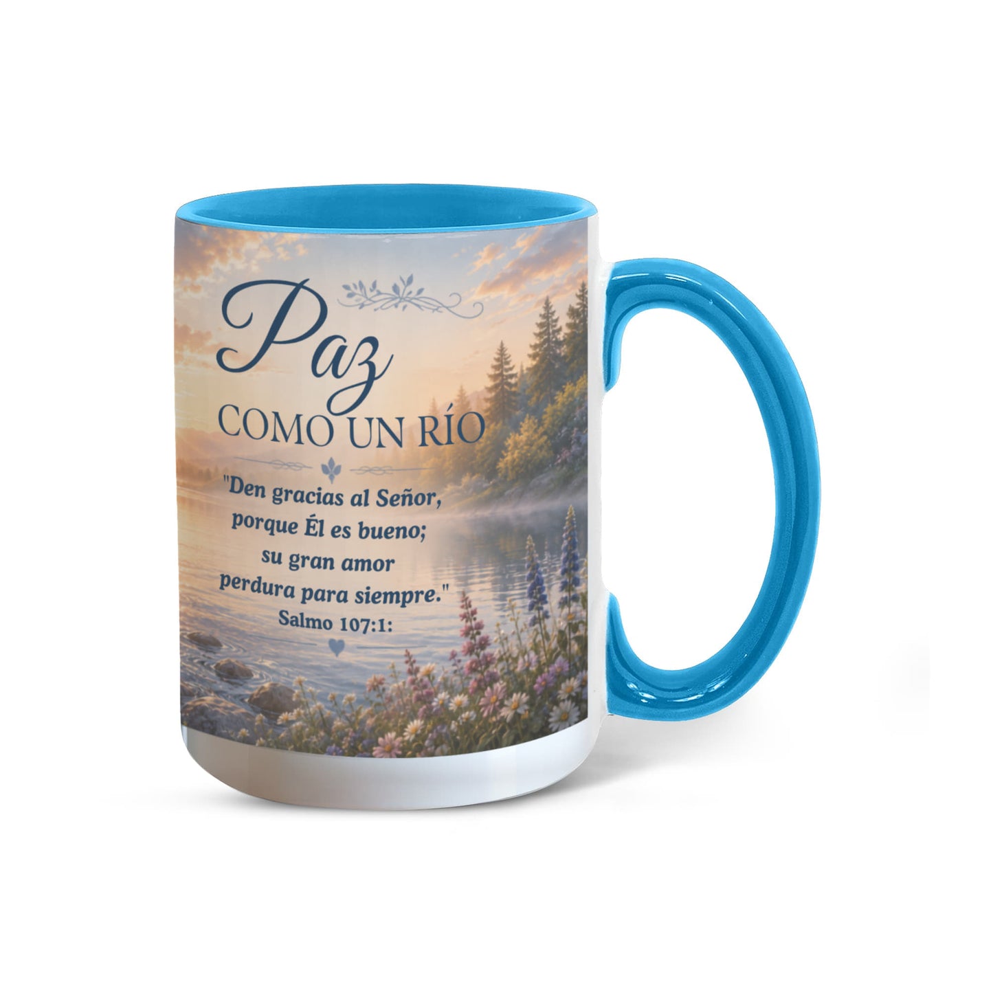 Paz Como un Río | Taza Cristiana con Acento de Color | Isaías 26:3