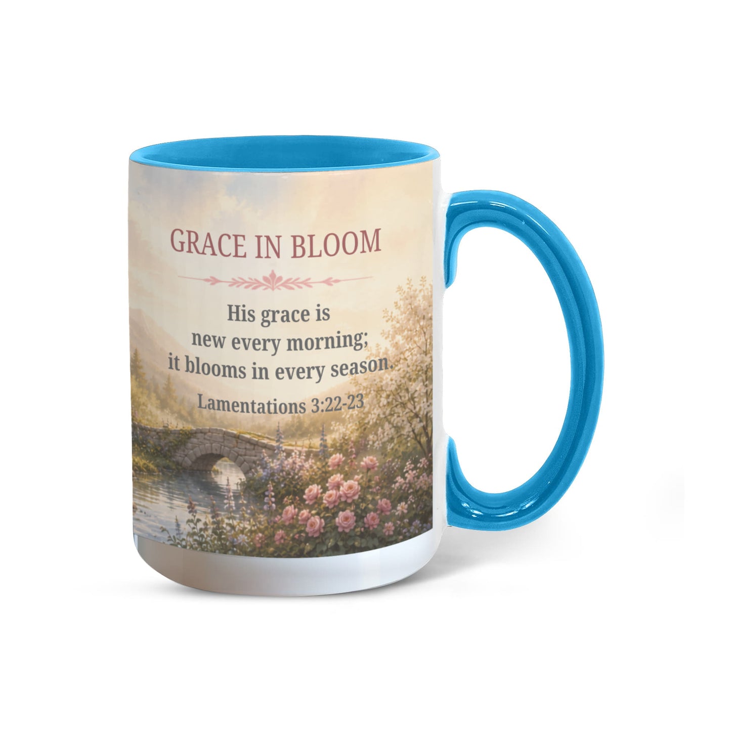 Grace in Bloom | Christian Color Accent Mug | Lamentations 3:22-23 | Faith-Inspired Coffee Mug