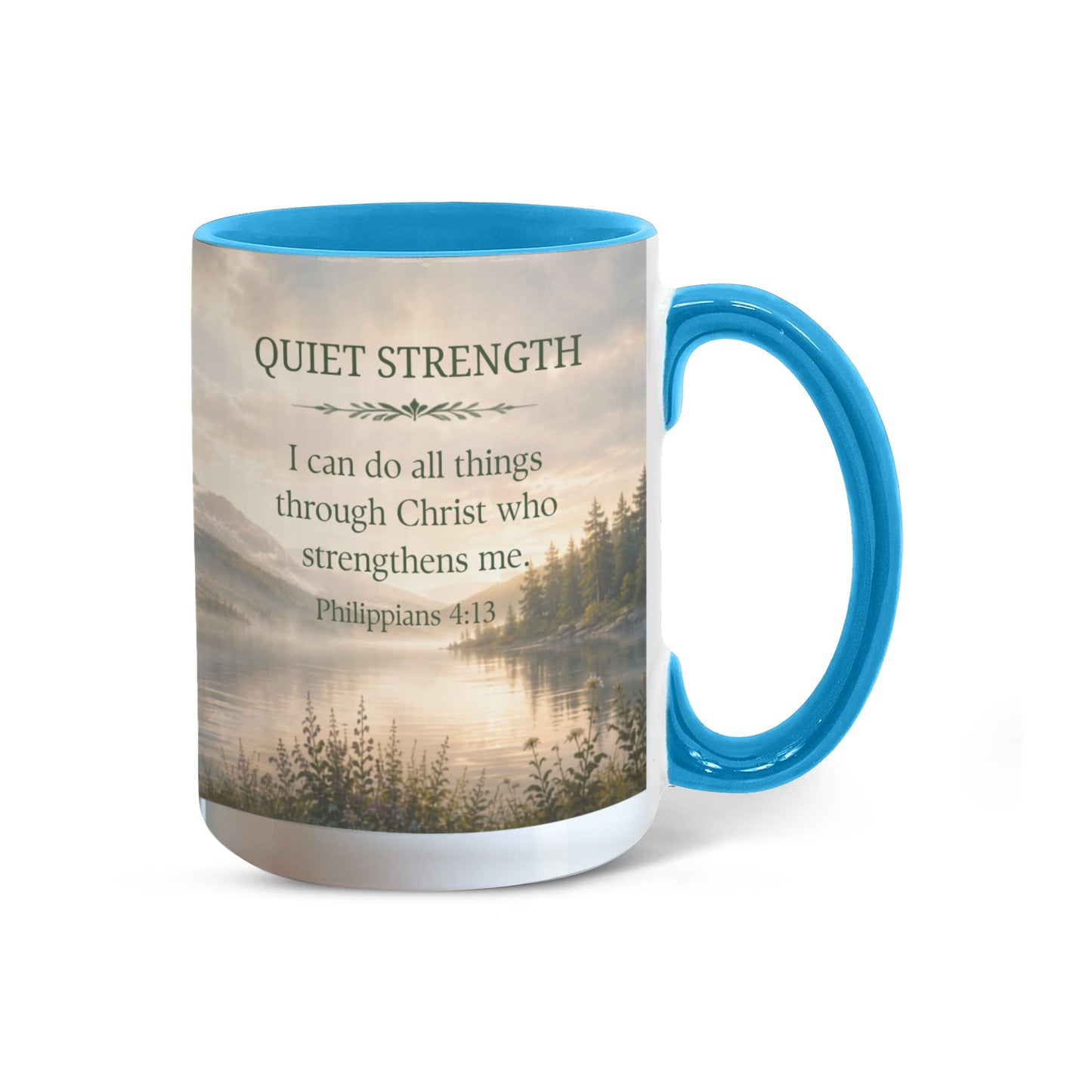 Quiet Strength | Christian Color Accent Mug | Philippians 4:13 | Faith-Inspired