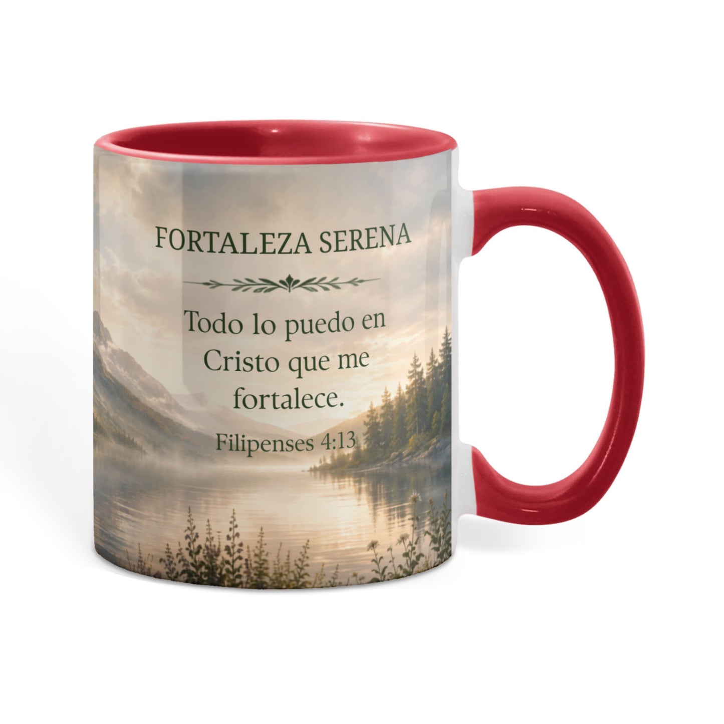 Fortaleza Serena | Taza Cristiana con Acento de Color | Filipenses 4:13 | Taza con Versículo Bíblico