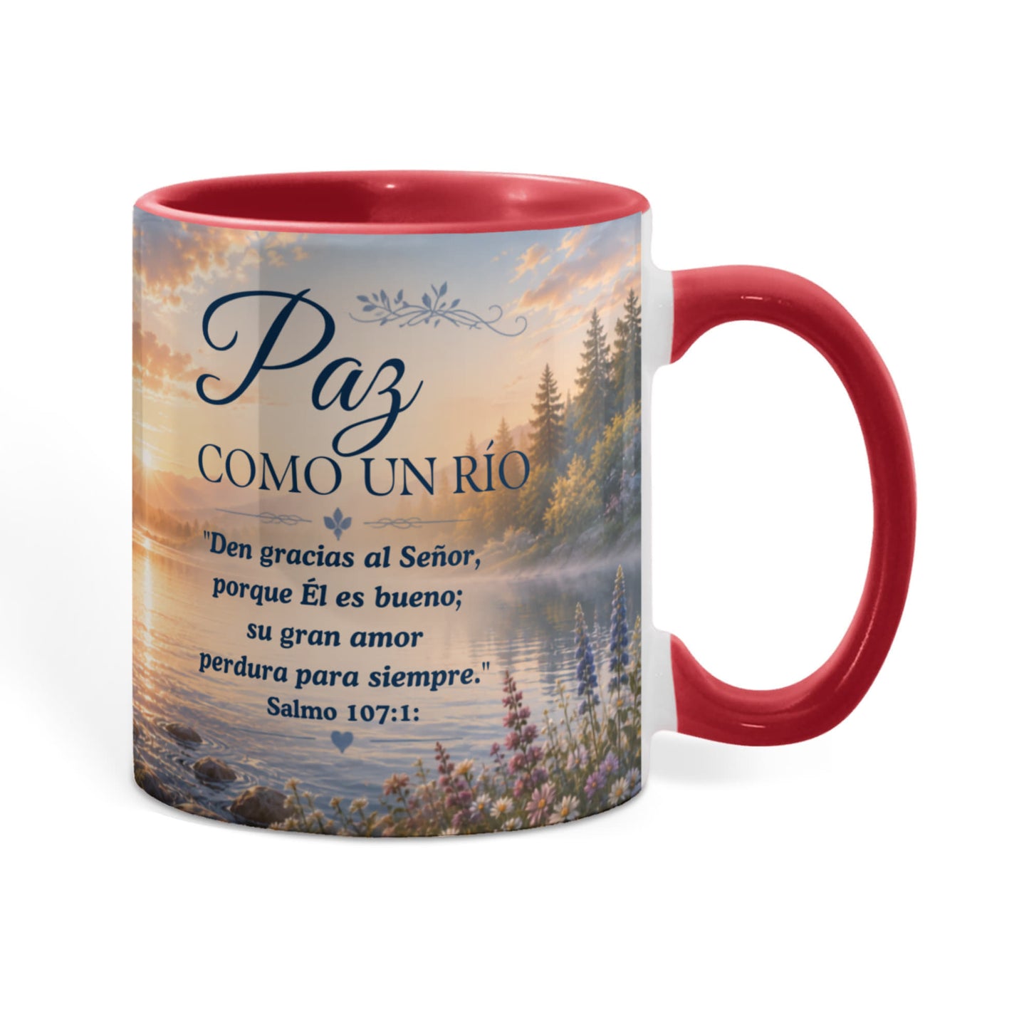Paz Como un Río | Taza Cristiana con Acento de Color | Isaías 26:3