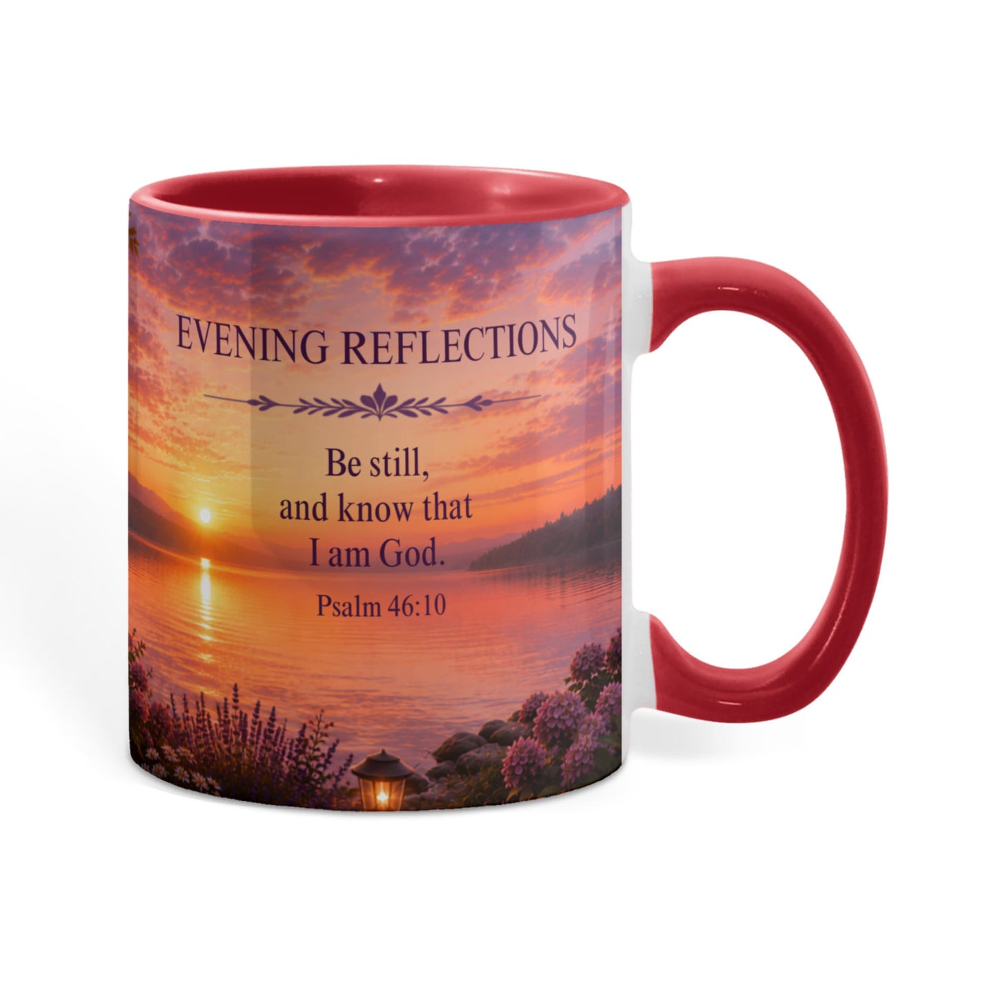 Evening Reflections | Christian Color Accent Coffee Mug | Psalm 46:10 | Inspirational Bible Verse Ceramic Mug