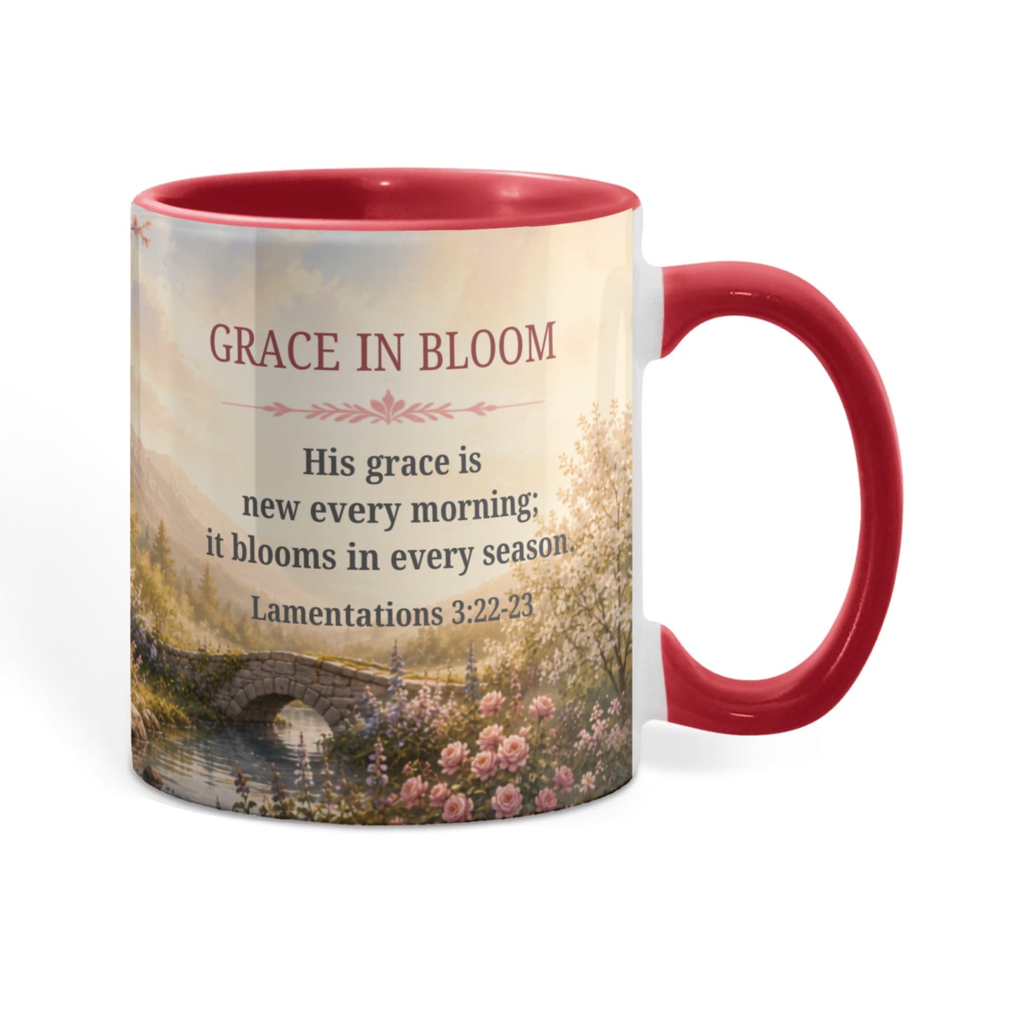 Grace in Bloom | Christian Color Accent Mug | Lamentations 3:22-23 | Faith-Inspired Coffee Mug