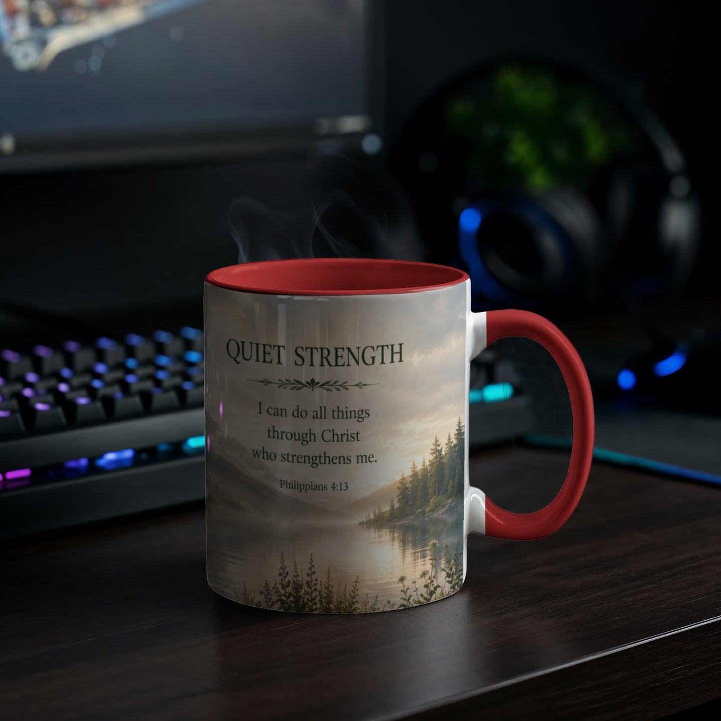 Quiet Strength | Christian Color Accent Mug | Philippians 4:13 | Faith-Inspired