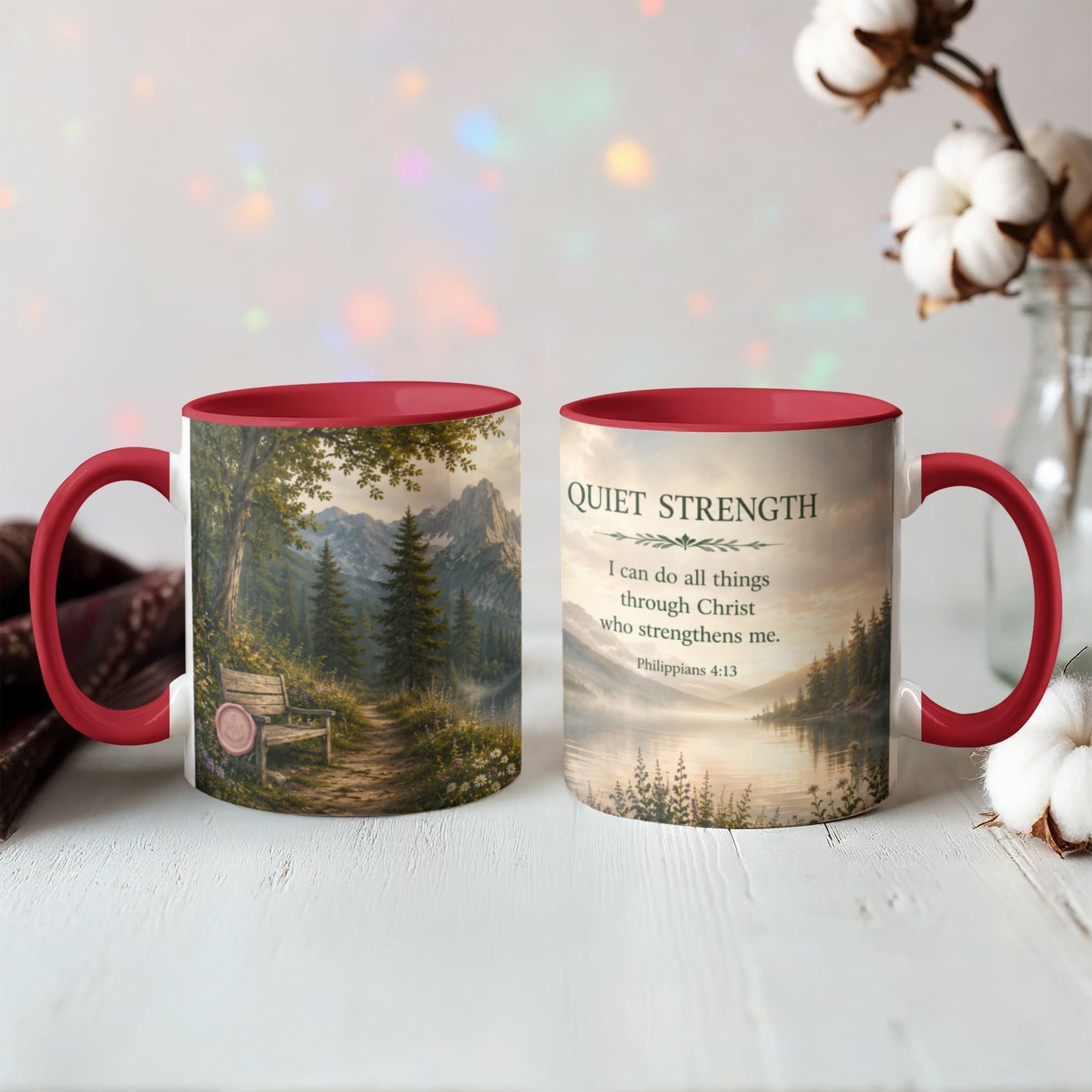 Quiet Strength | Christian Color Accent Mug | Philippians 4:13 | Faith-Inspired