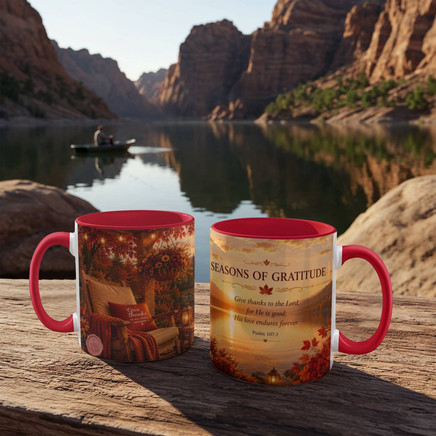 Seasons of Gratitude | Christian Color Accent Mug | Psalm 107:1 | Fall Coffee Mug