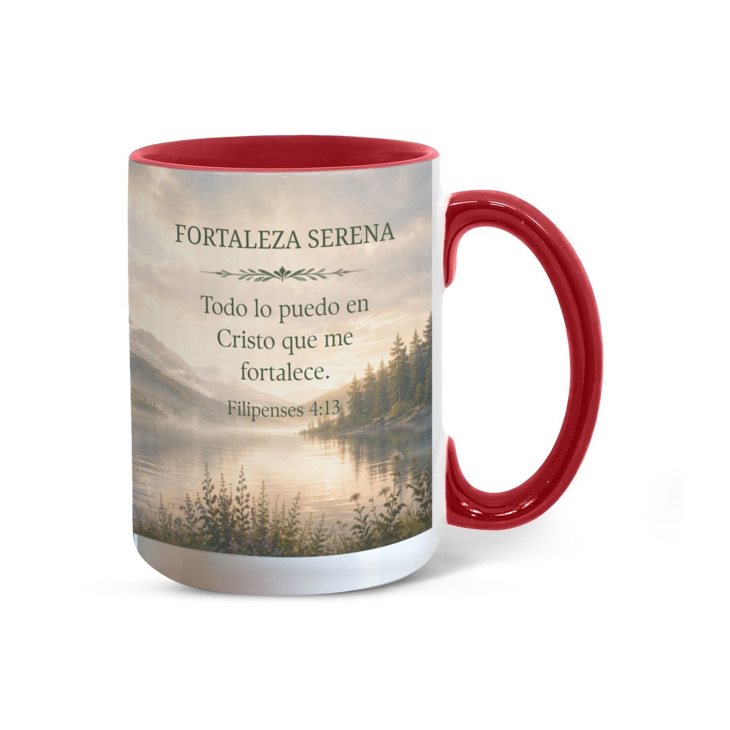 Fortaleza Serena | Taza Cristiana con Acento de Color | Filipenses 4:13 | Taza con Versículo Bíblico