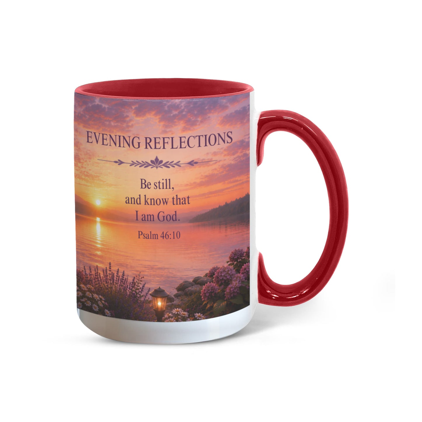 Evening Reflections | Christian Color Accent Coffee Mug | Psalm 46:10 | Inspirational Bible Verse Ceramic Mug