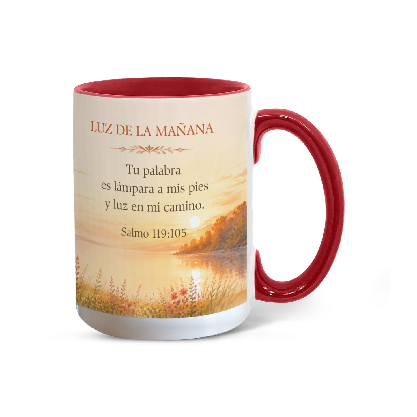 La Luz de la Mañana | Taza Cristiana con Acento de Color | Salmo 119:105 | Taza con Versículo Bíblico | Regalo de Fe | Envuelta en Significado