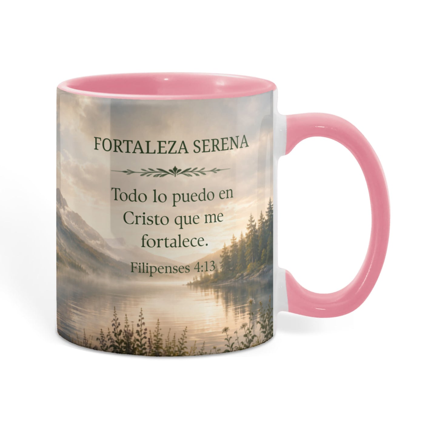 Fortaleza Serena | Taza Cristiana con Acento de Color | Filipenses 4:13 | Taza con Versículo Bíblico