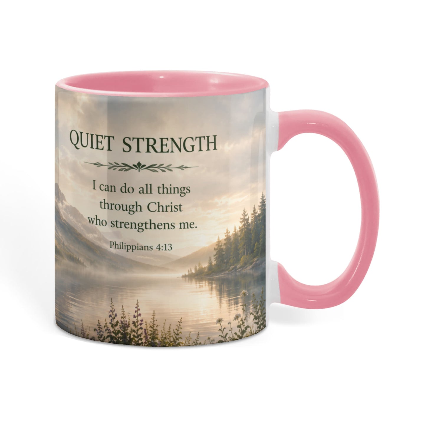 Quiet Strength | Christian Color Accent Mug | Philippians 4:13 | Faith-Inspired