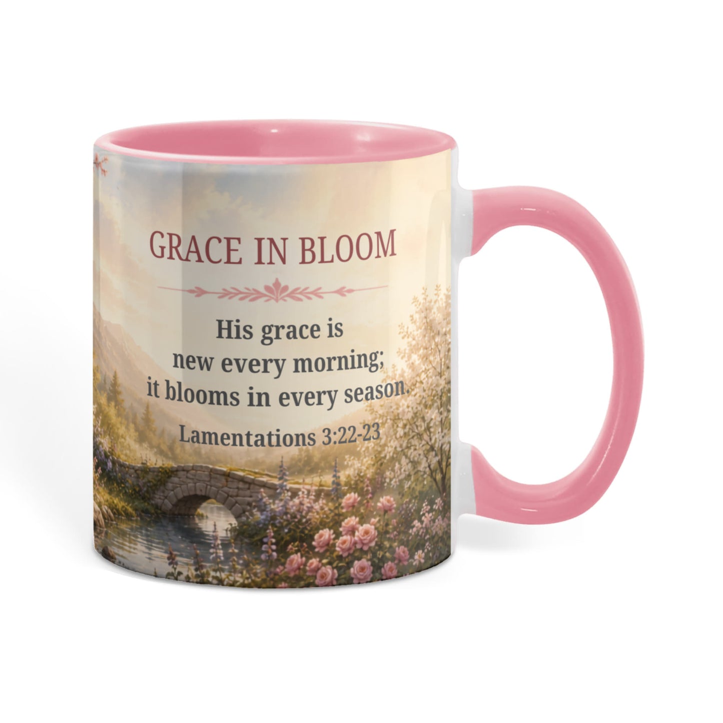 Grace in Bloom | Christian Color Accent Mug | Lamentations 3:22-23 | Faith-Inspired Coffee Mug