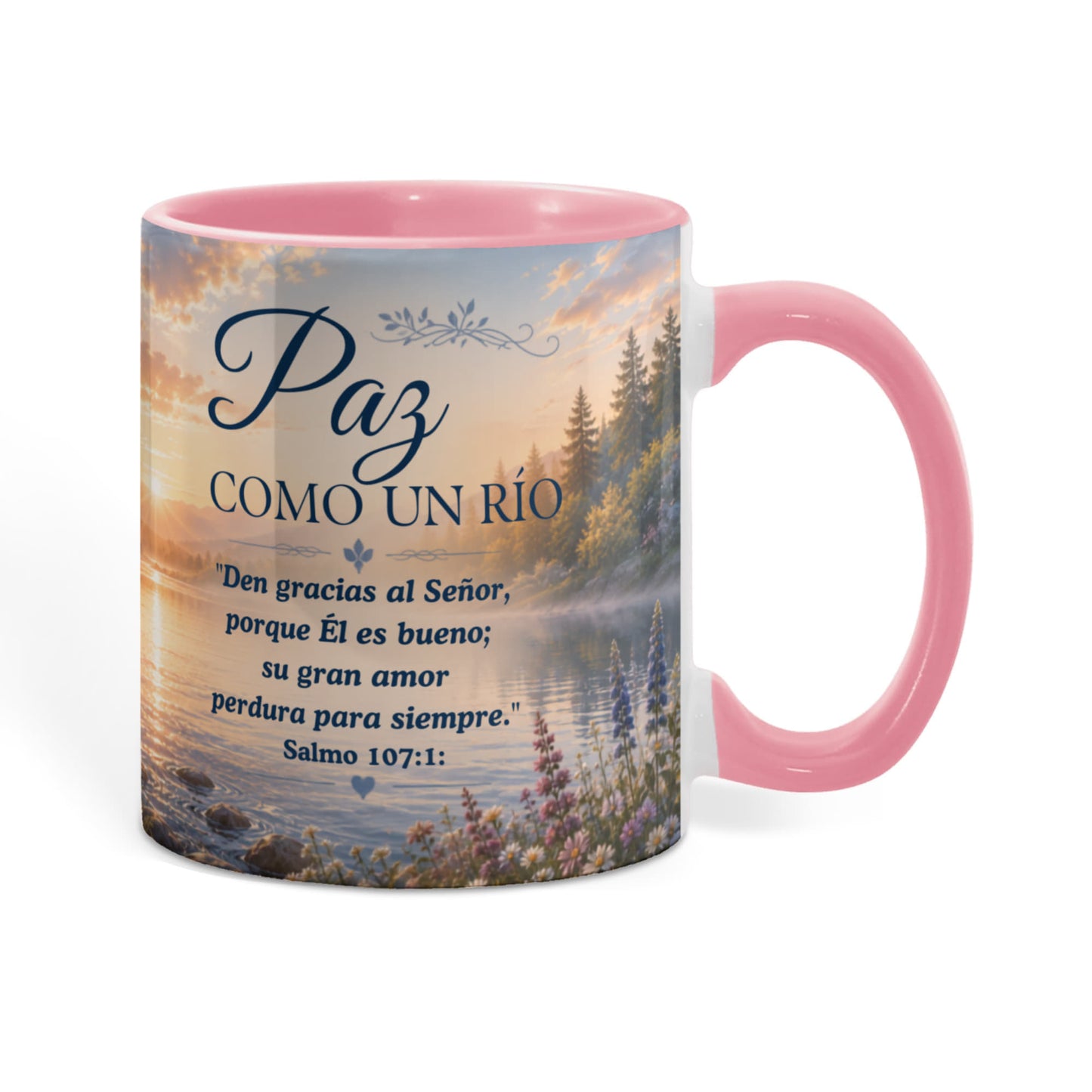 Paz Como un Río | Taza Cristiana con Acento de Color | Isaías 26:3