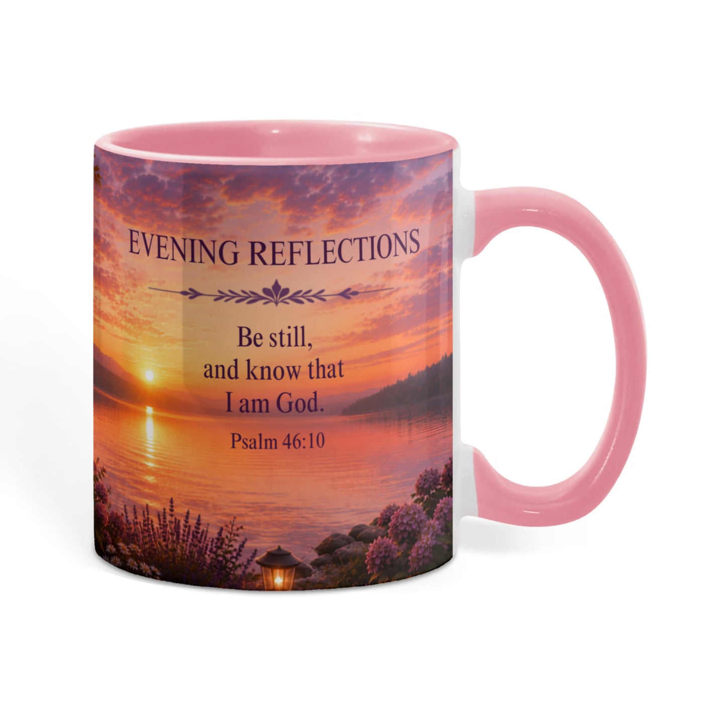 Evening Reflections | Christian Color Accent Coffee Mug | Psalm 46:10 | Inspirational Bible Verse Ceramic Mug