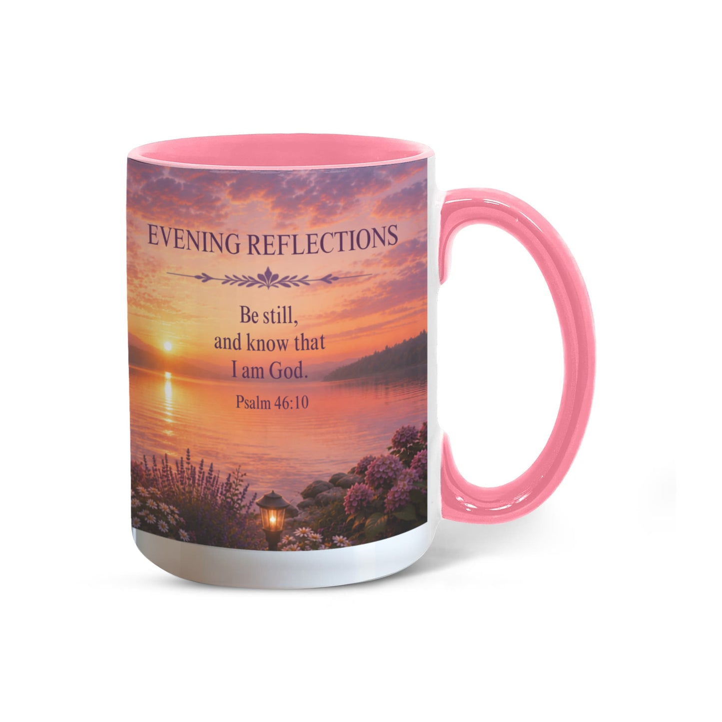 Evening Reflections | Christian Color Accent Coffee Mug | Psalm 46:10 | Inspirational Bible Verse Ceramic Mug
