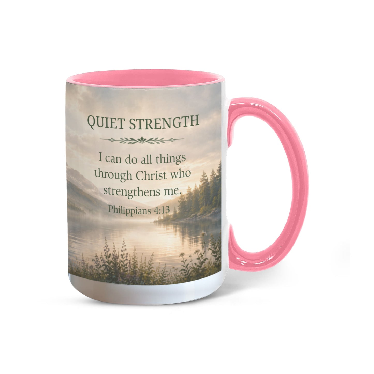 Quiet Strength | Christian Color Accent Mug | Philippians 4:13 | Faith-Inspired