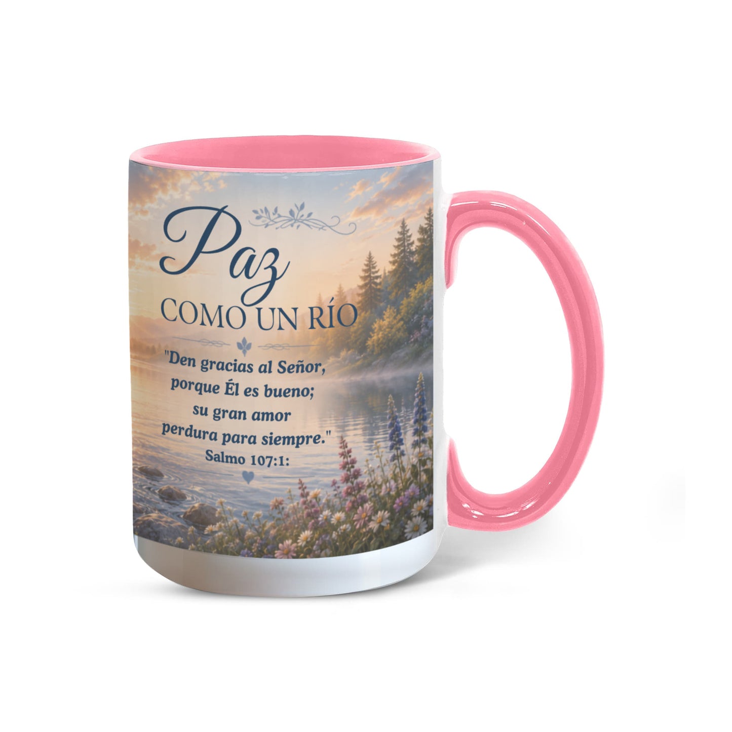 Paz Como un Río | Taza Cristiana con Acento de Color | Isaías 26:3