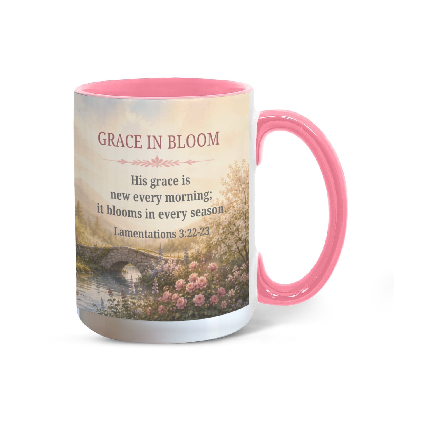 Grace in Bloom | Christian Color Accent Mug | Lamentations 3:22-23 | Faith-Inspired Coffee Mug