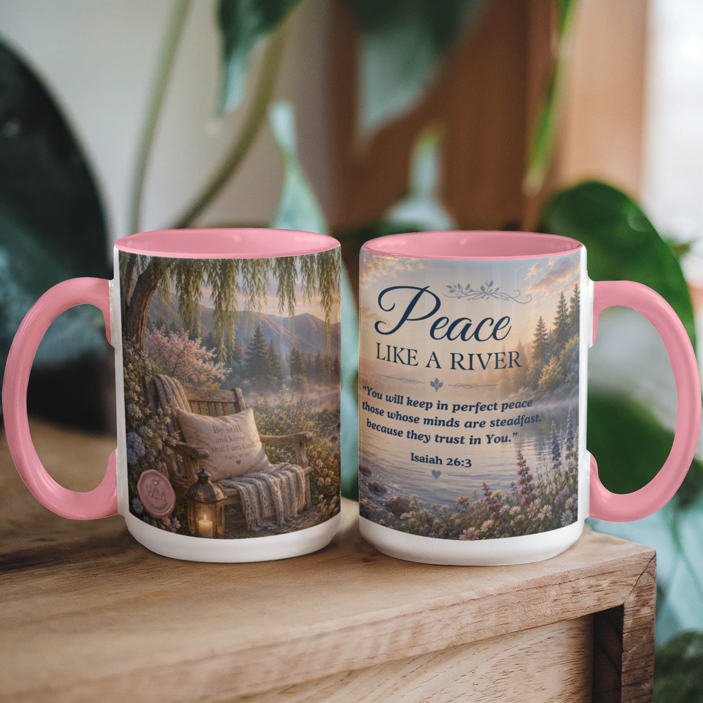 Peace Like a River | Christian Color Accent Mug | Isaiah 26:3 Scripture Coffee Cup
