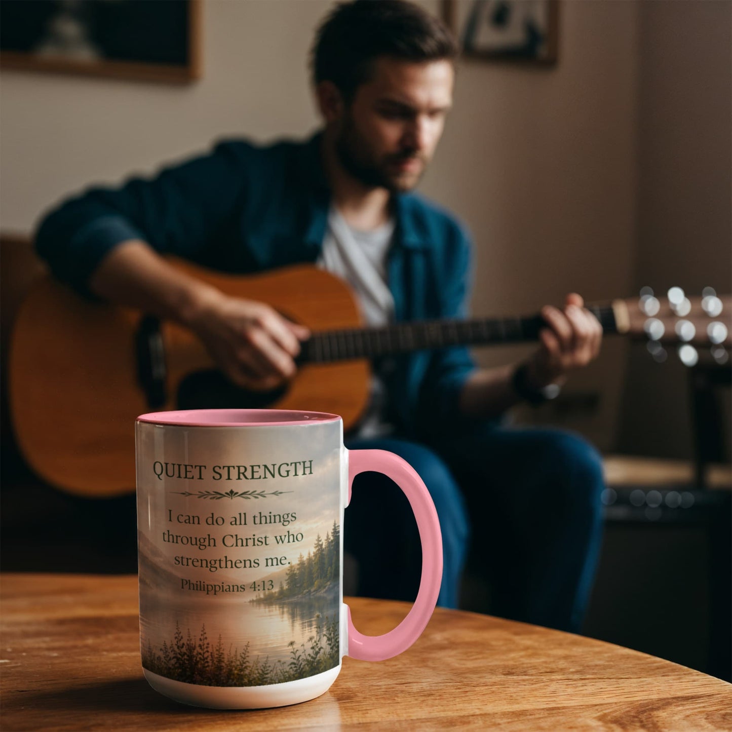 Quiet Strength | Christian Color Accent Mug | Philippians 4:13 | Faith-Inspired