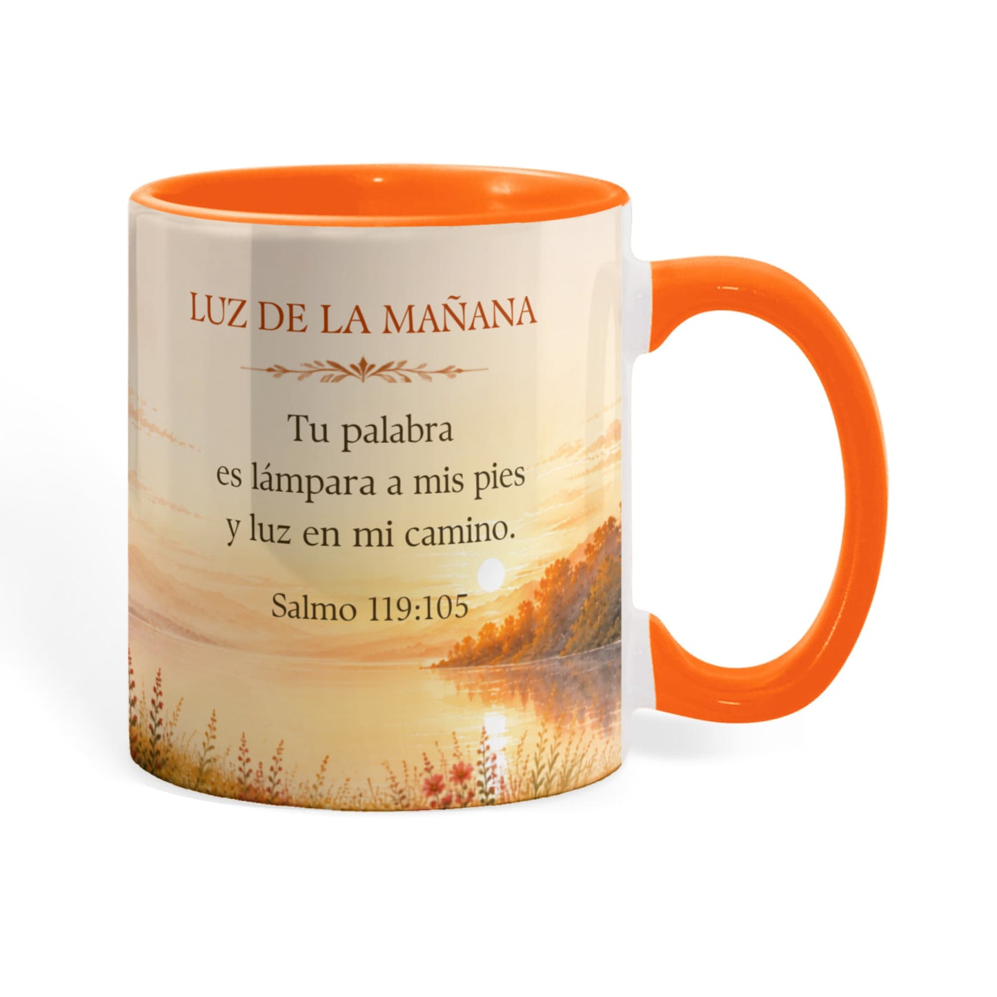 La Luz de la Mañana | Taza Cristiana con Acento de Color | Salmo 119:105 | Taza con Versículo Bíblico | Regalo de Fe | Envuelta en Significado