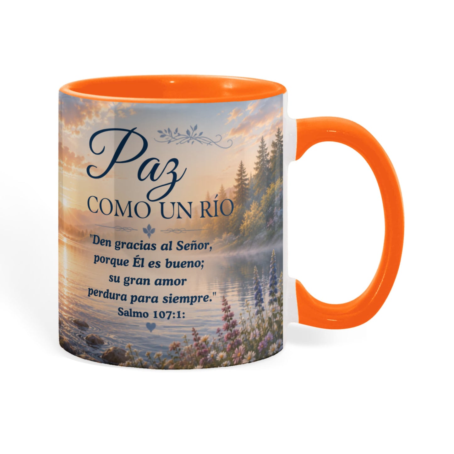 Paz Como un Río | Taza Cristiana con Acento de Color | Isaías 26:3