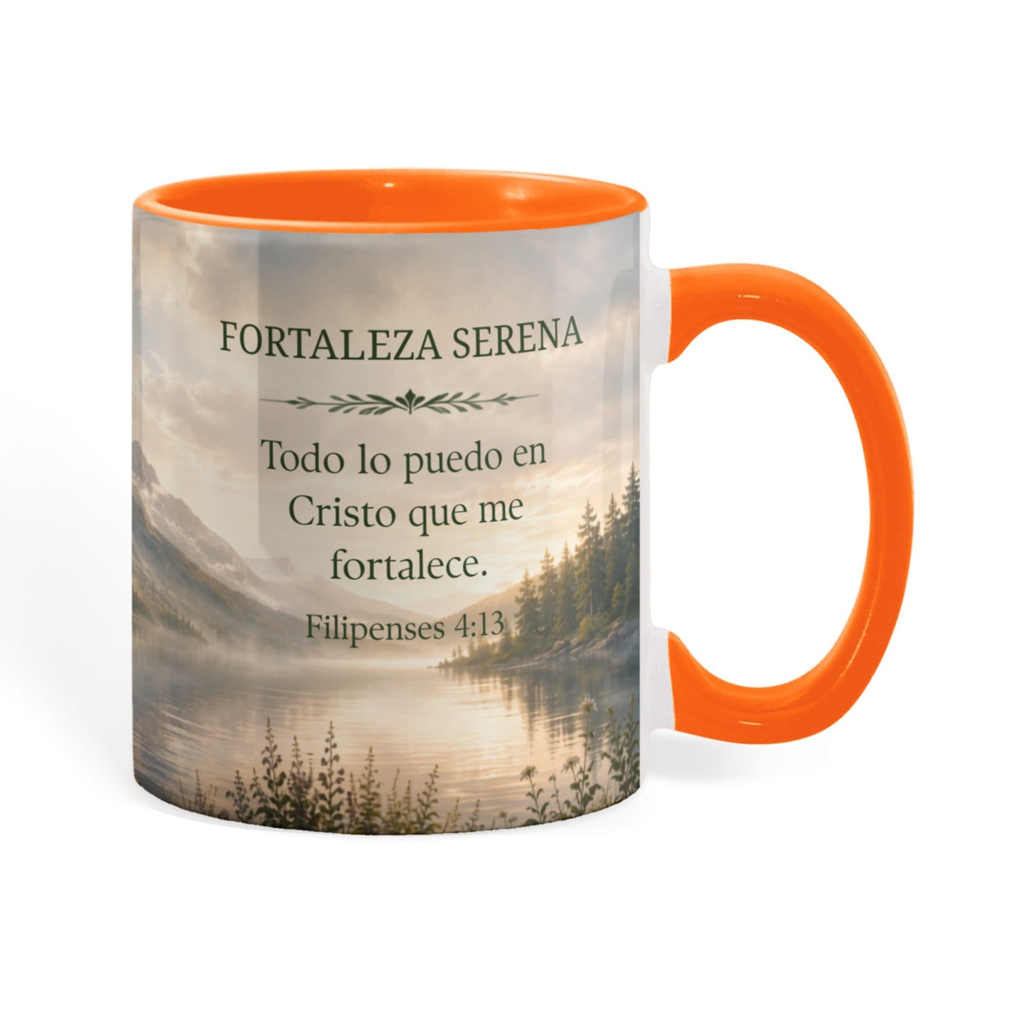 Fortaleza Serena | Taza Cristiana con Acento de Color | Filipenses 4:13 | Taza con Versículo Bíblico