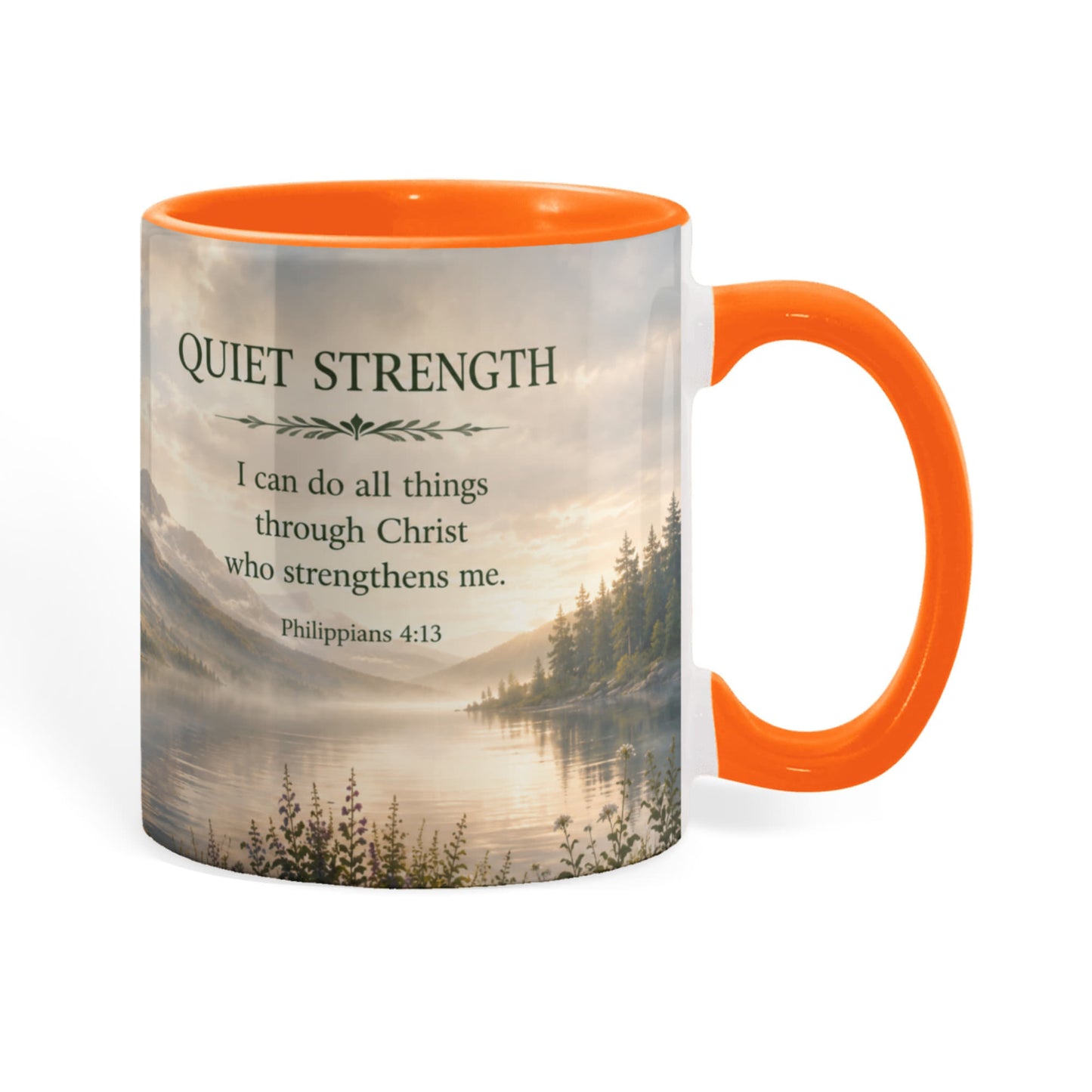 Quiet Strength | Christian Color Accent Mug | Philippians 4:13 | Faith-Inspired