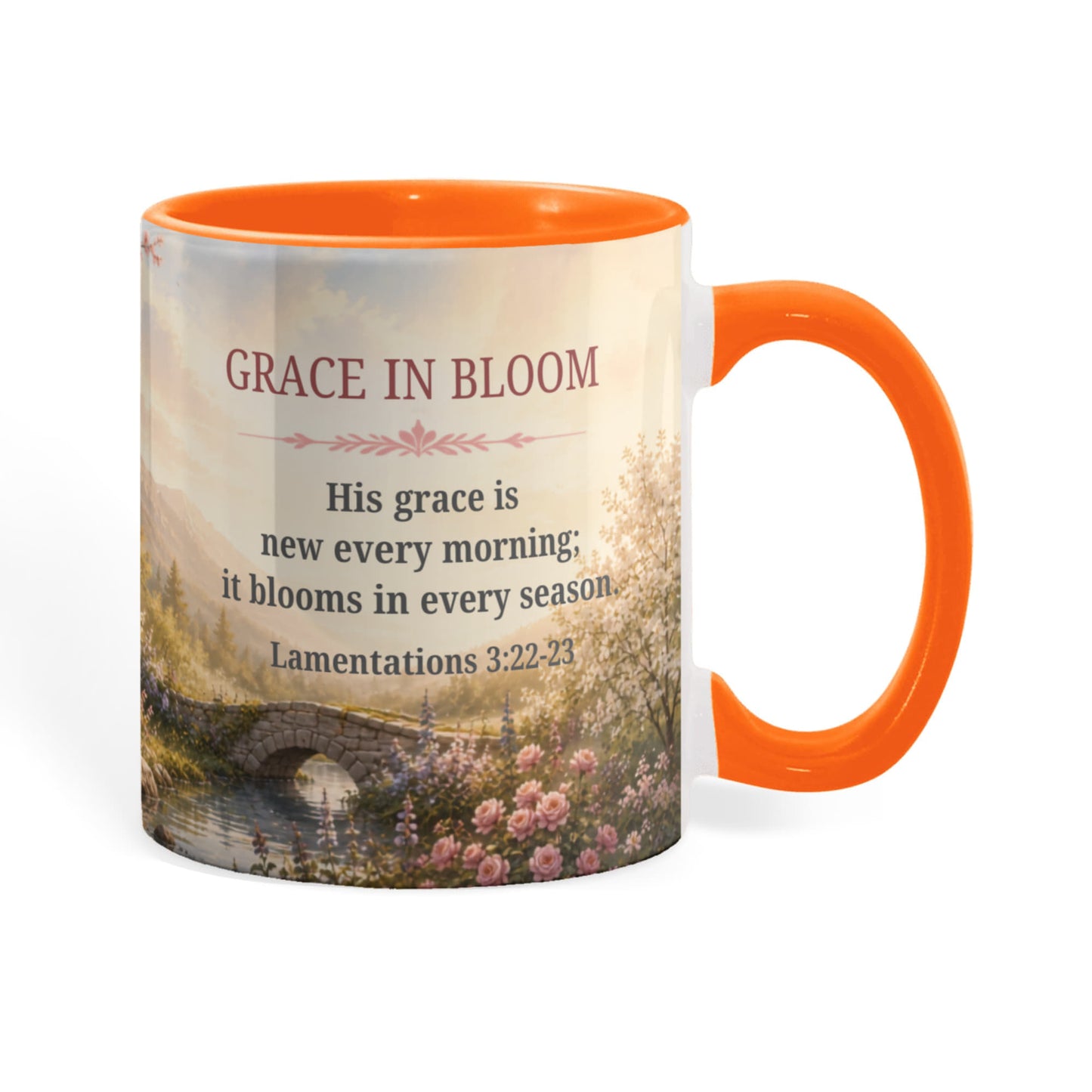 Grace in Bloom | Christian Color Accent Mug | Lamentations 3:22-23 | Faith-Inspired Coffee Mug