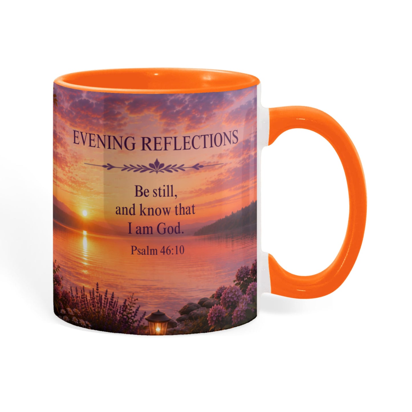 Evening Reflections | Christian Color Accent Coffee Mug | Psalm 46:10 | Inspirational Bible Verse Ceramic Mug