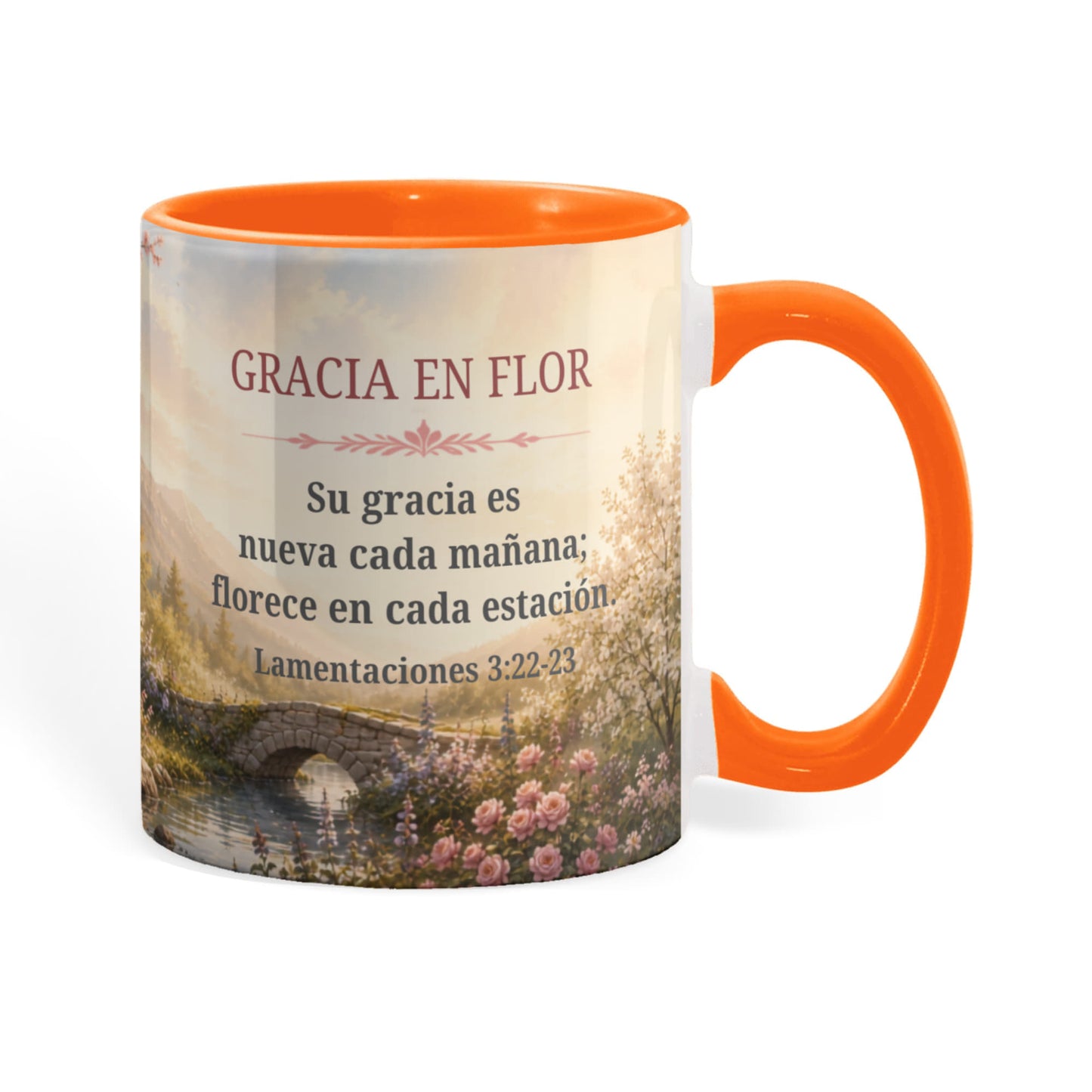 Gracia en Flor | Taza Cristiana con Acento de Color | Lamentaciones 3:22-23 | Taza con Versículo Bíblico