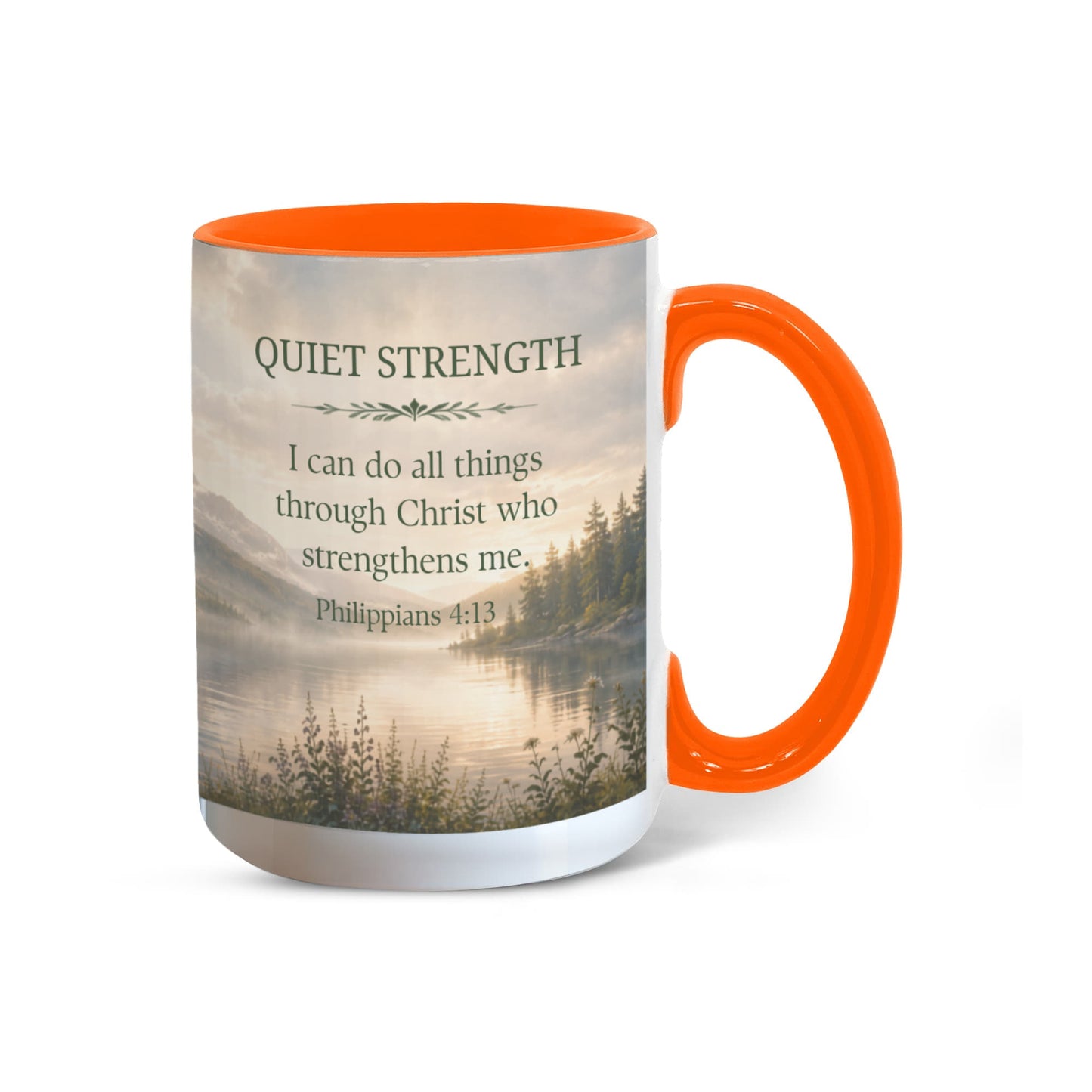 Quiet Strength | Christian Color Accent Mug | Philippians 4:13 | Faith-Inspired